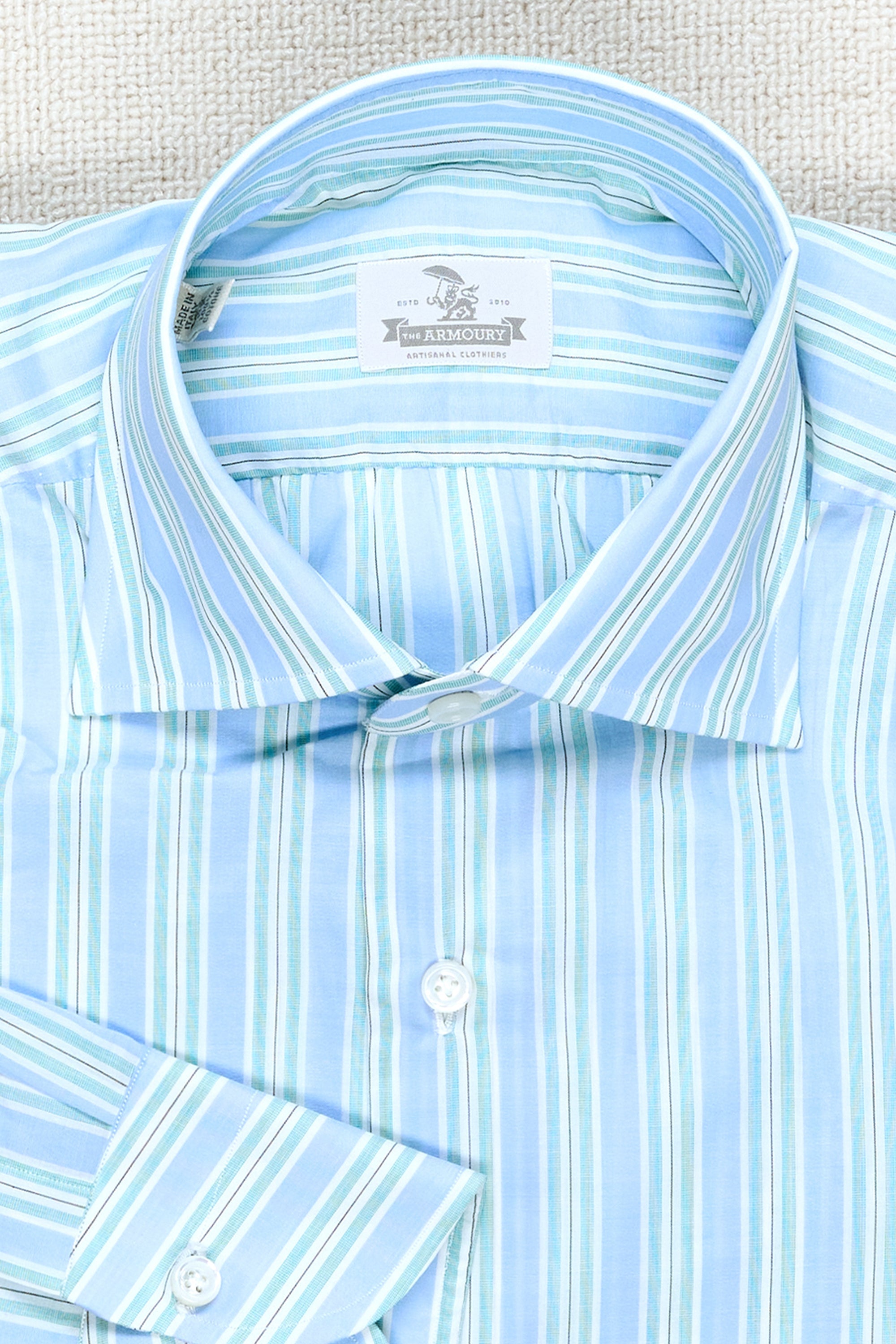 The Armoury Carlo Riva Blue with Green Stripe Poplin Cotton Spread Collar Shirt