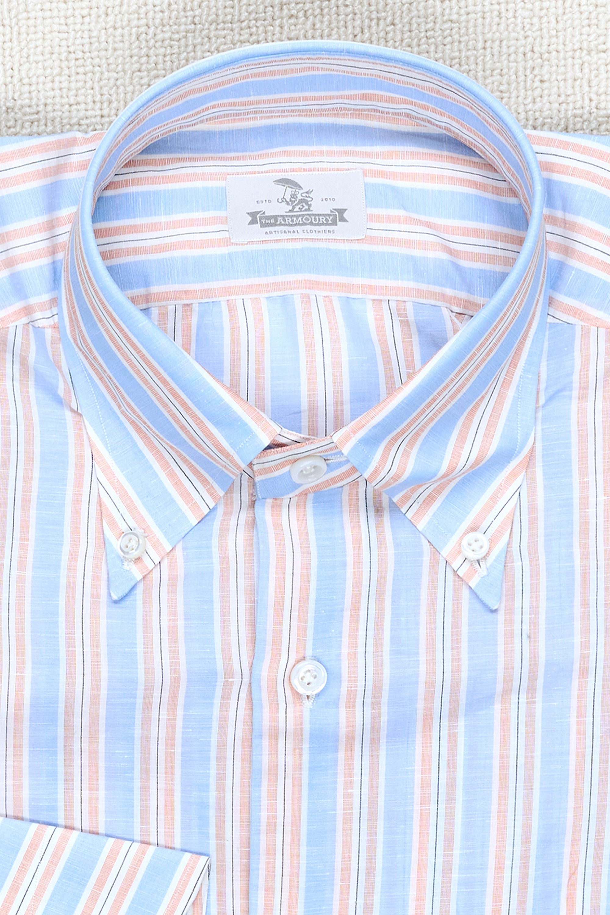 The Armoury Carlo Riva Blue with Coral Stripe Cotton/Linen Button Down Shirt