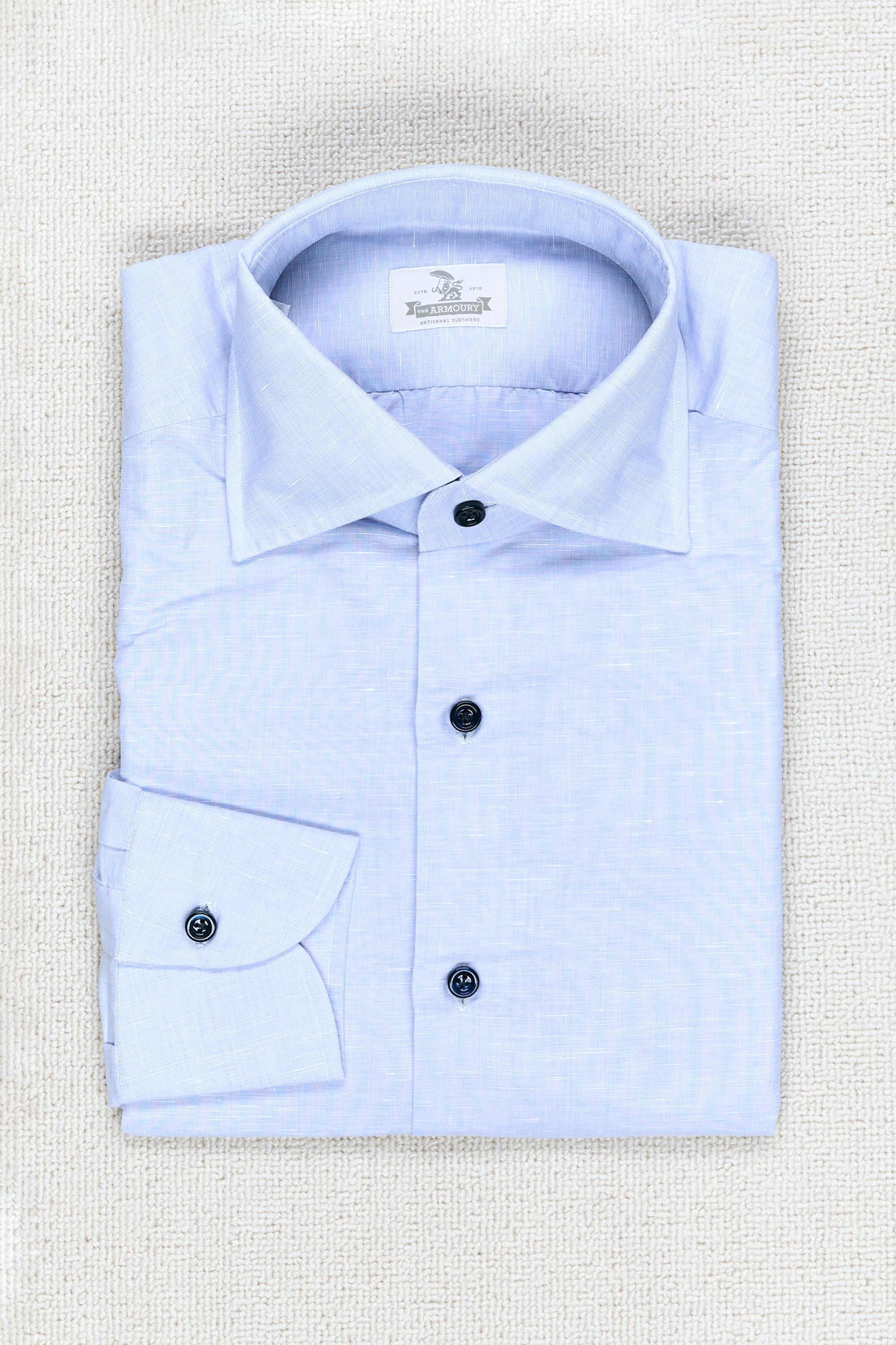 The Armoury Blue Linen/Cotton Spread Collar Shirt