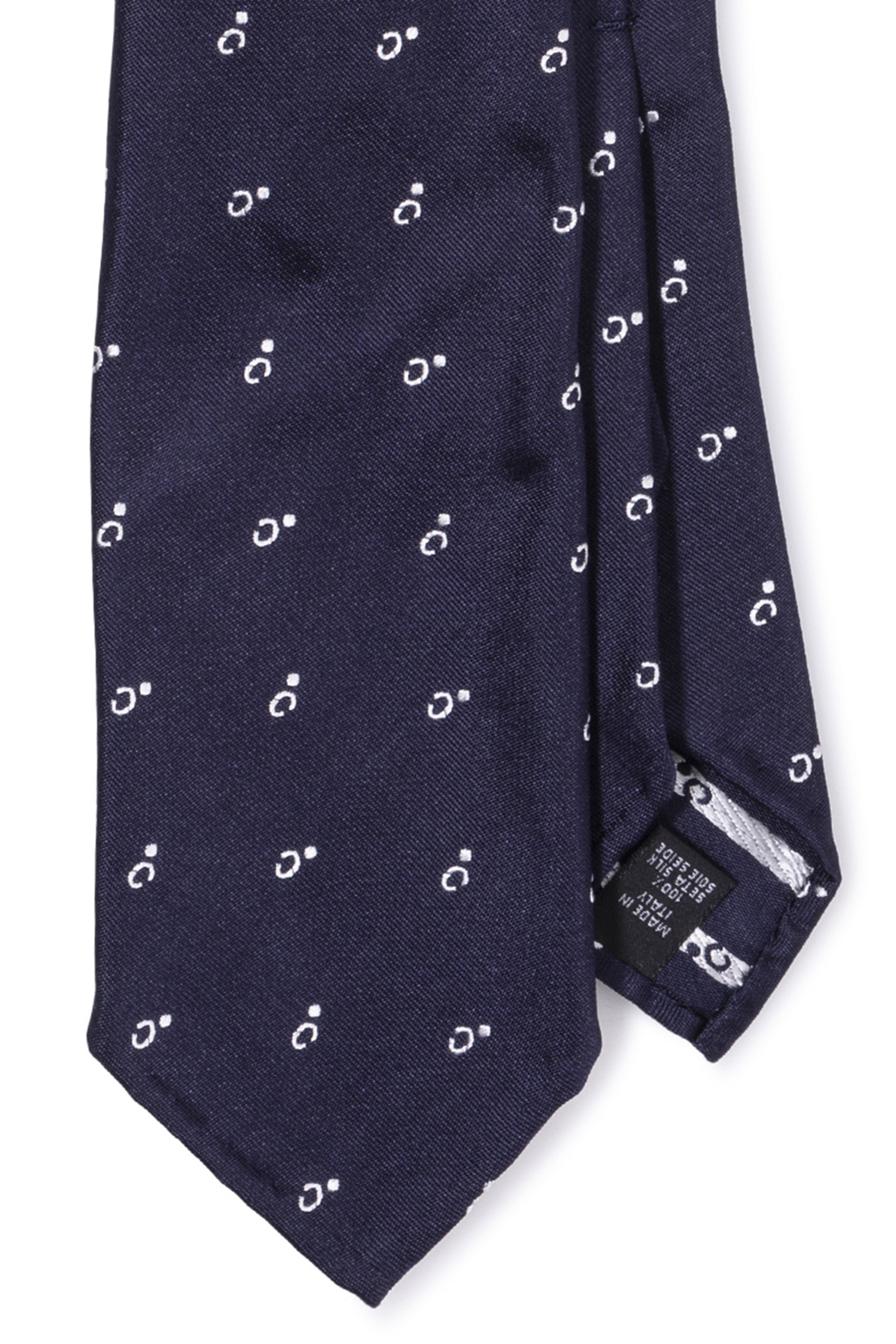 Tie Your Tie Navy with White Seven Fold Silk Jacquard Tie