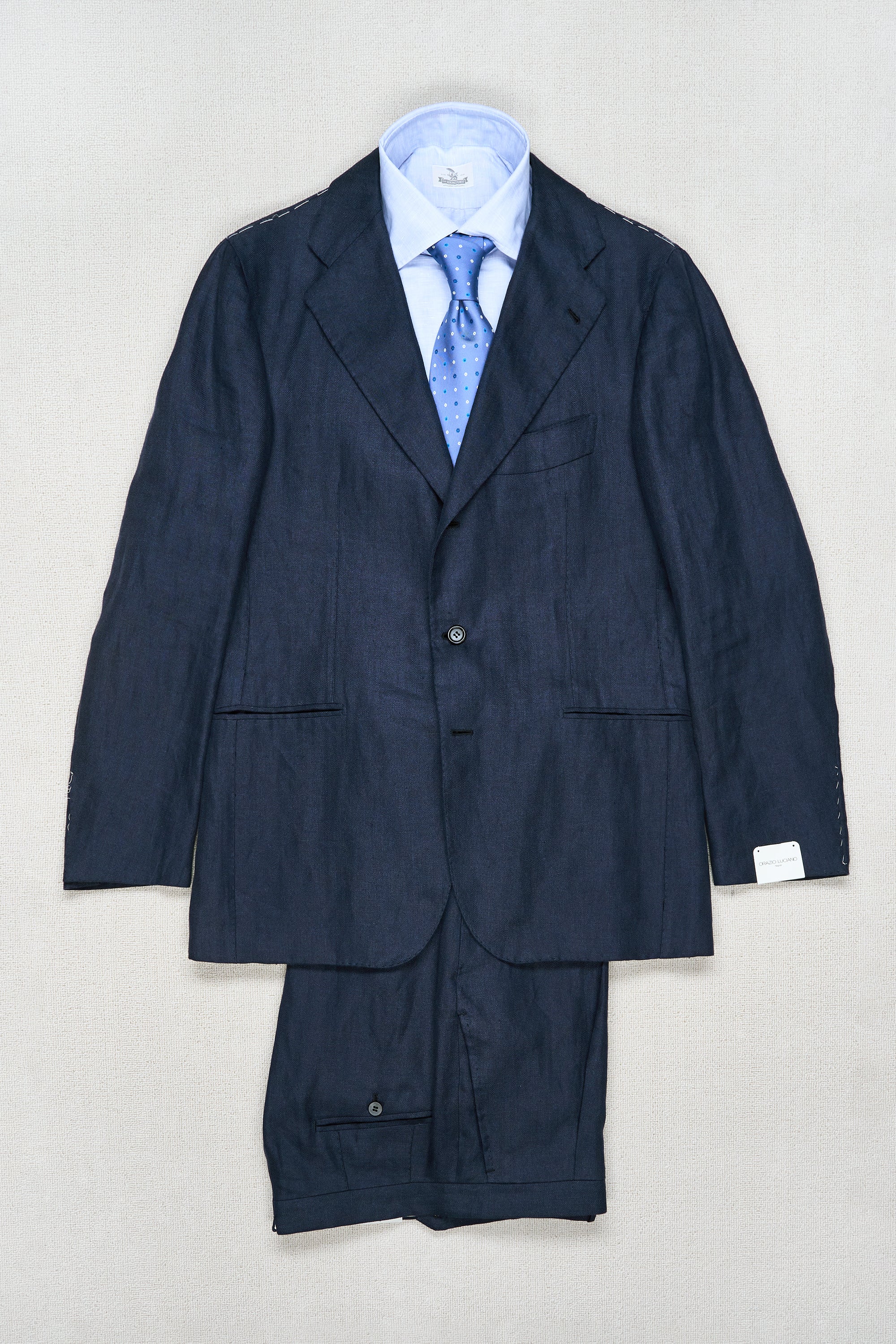 Orazio Luciano Navy Linen Herringbone Suit