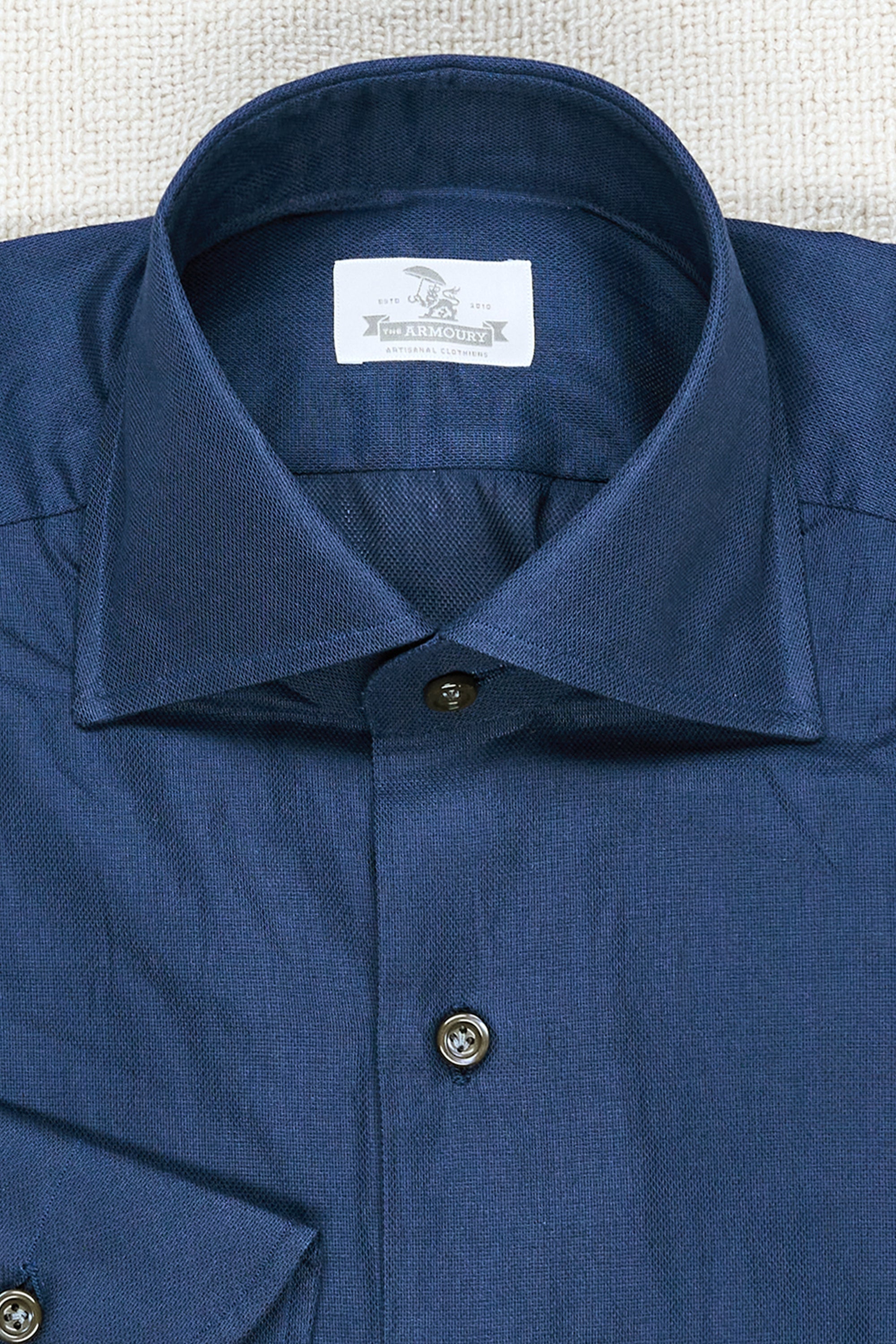 The Armoury Navy Cotton Airtex Spread Collar Shirt