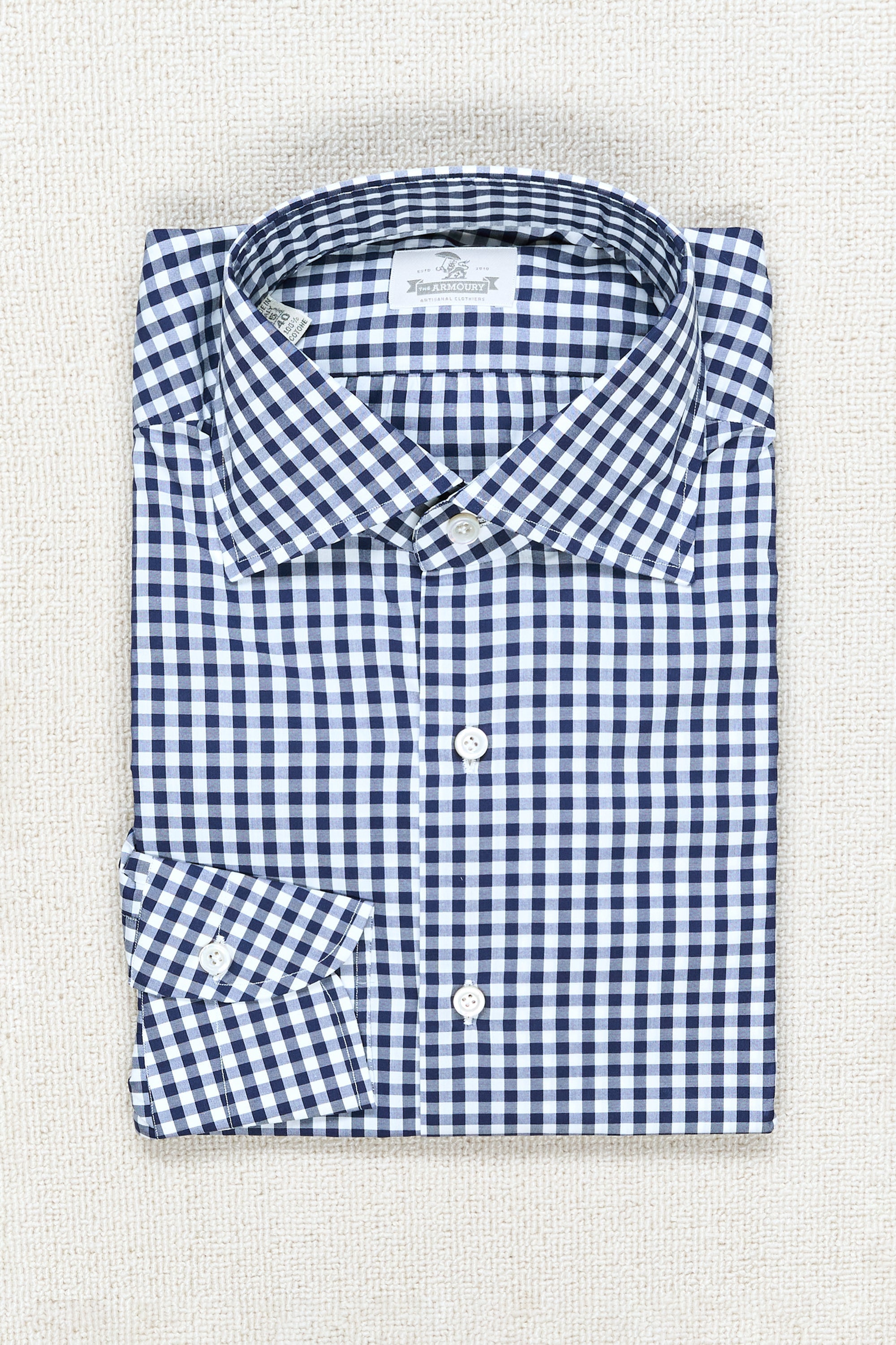 The Armoury Navy with White Gingham Cotton Spread Collar Shirt