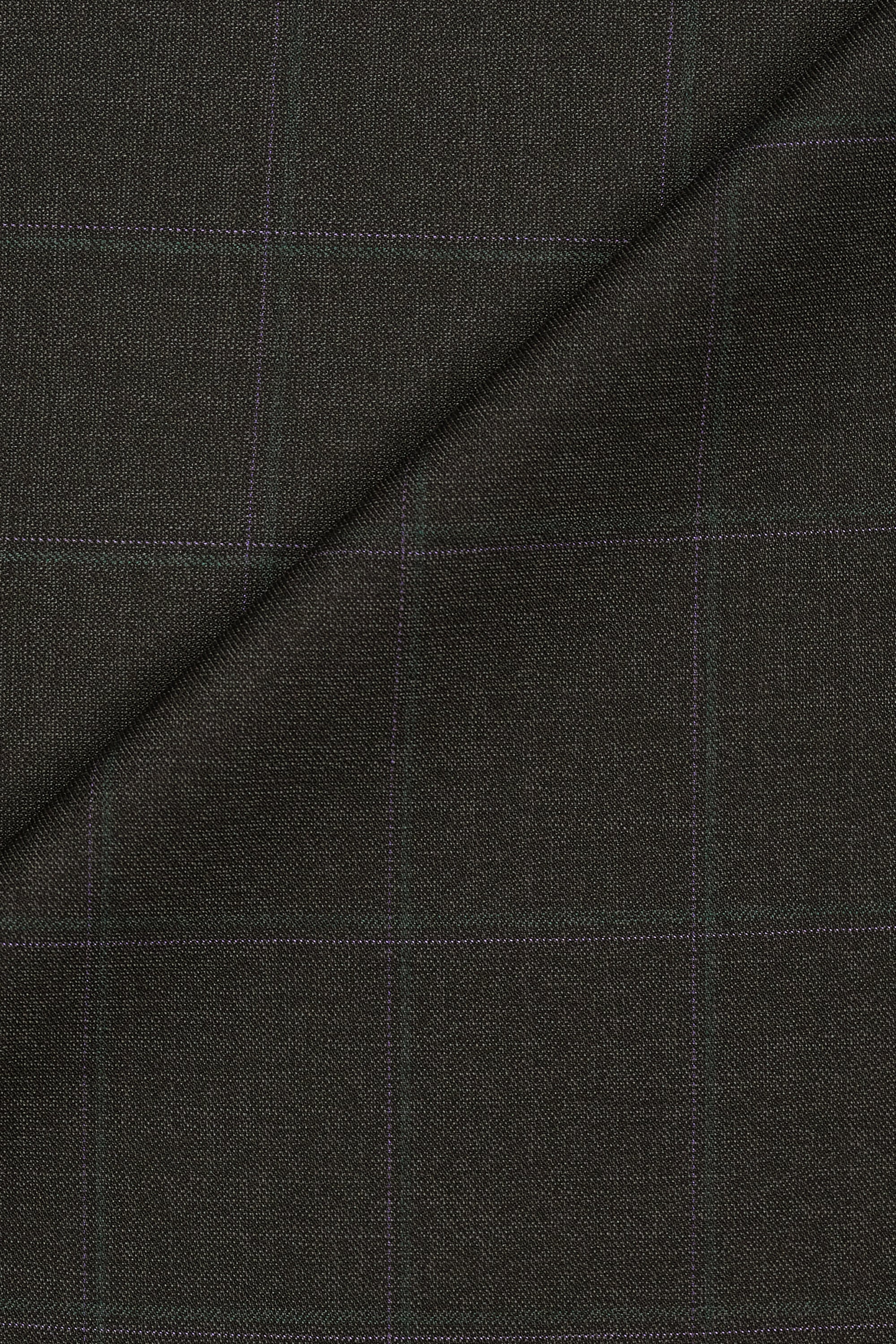 Carlo Barbera Charcoal with Purple/Green Check Virgin Wool Super 140's Cloth - 3.4m