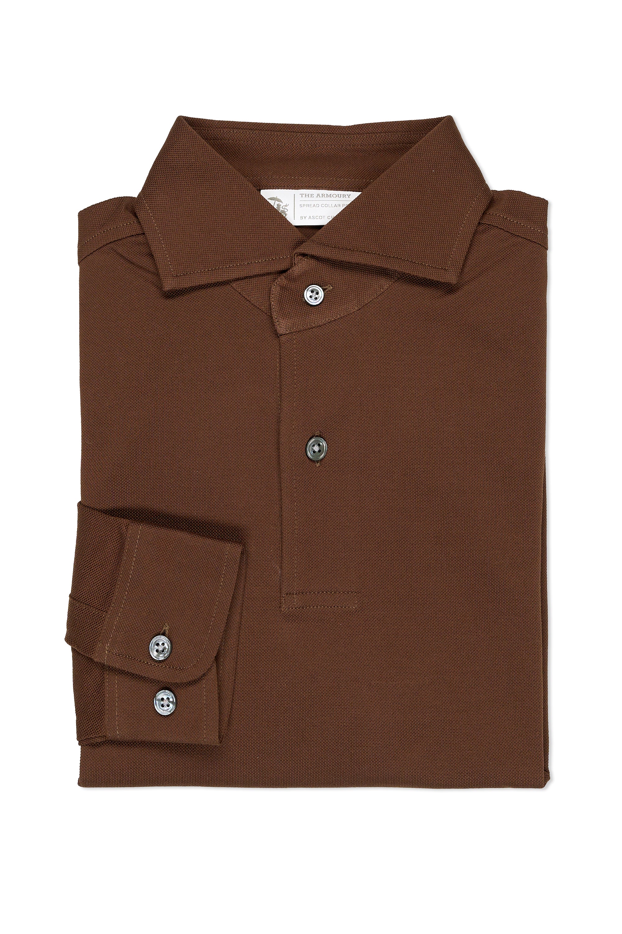 The Armoury Tobacco Cotton Long Sleeve Spread Collar Polo