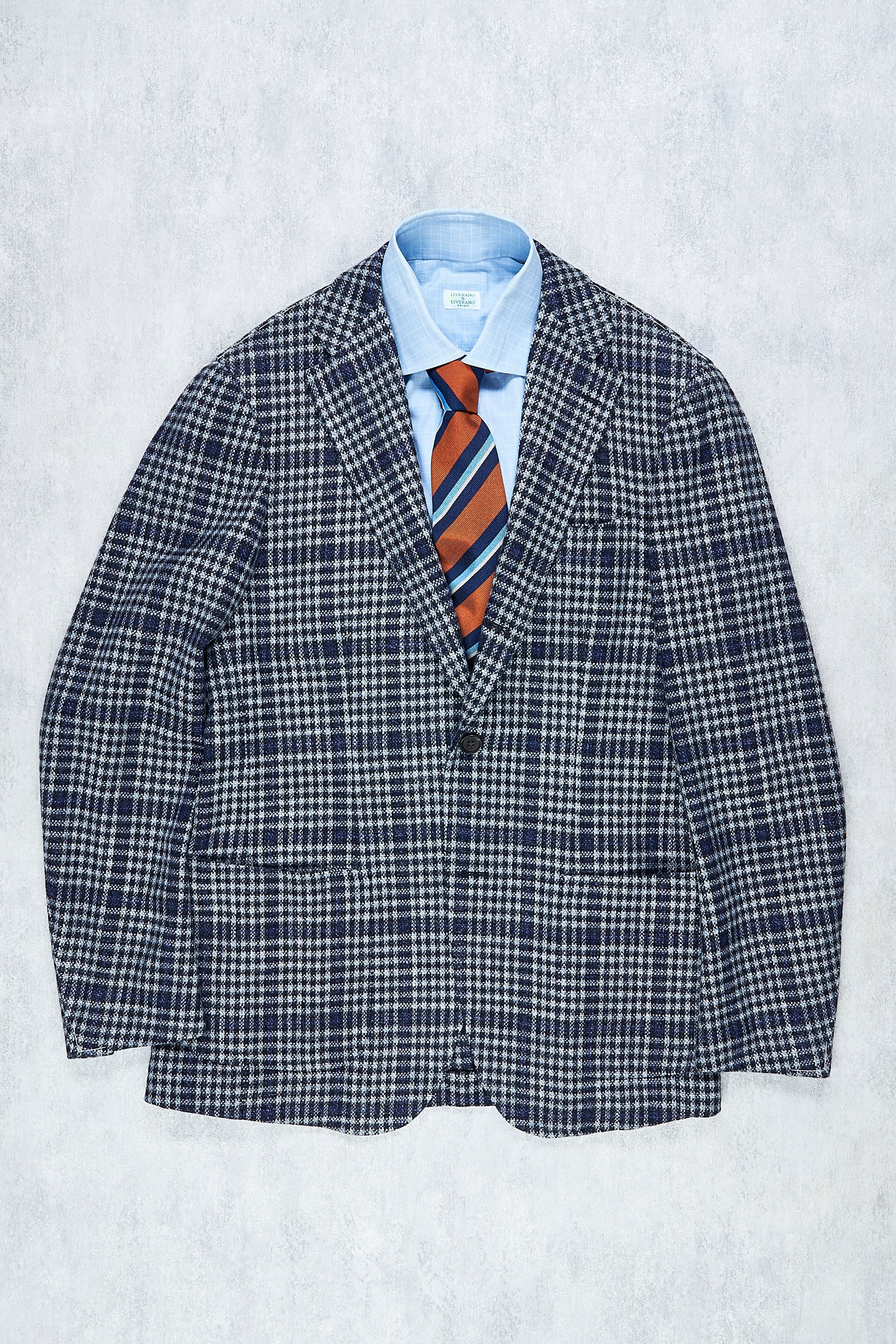 Ring Jacket 278 Navy White Prince of Wales Check Wool Silk Sport Coat