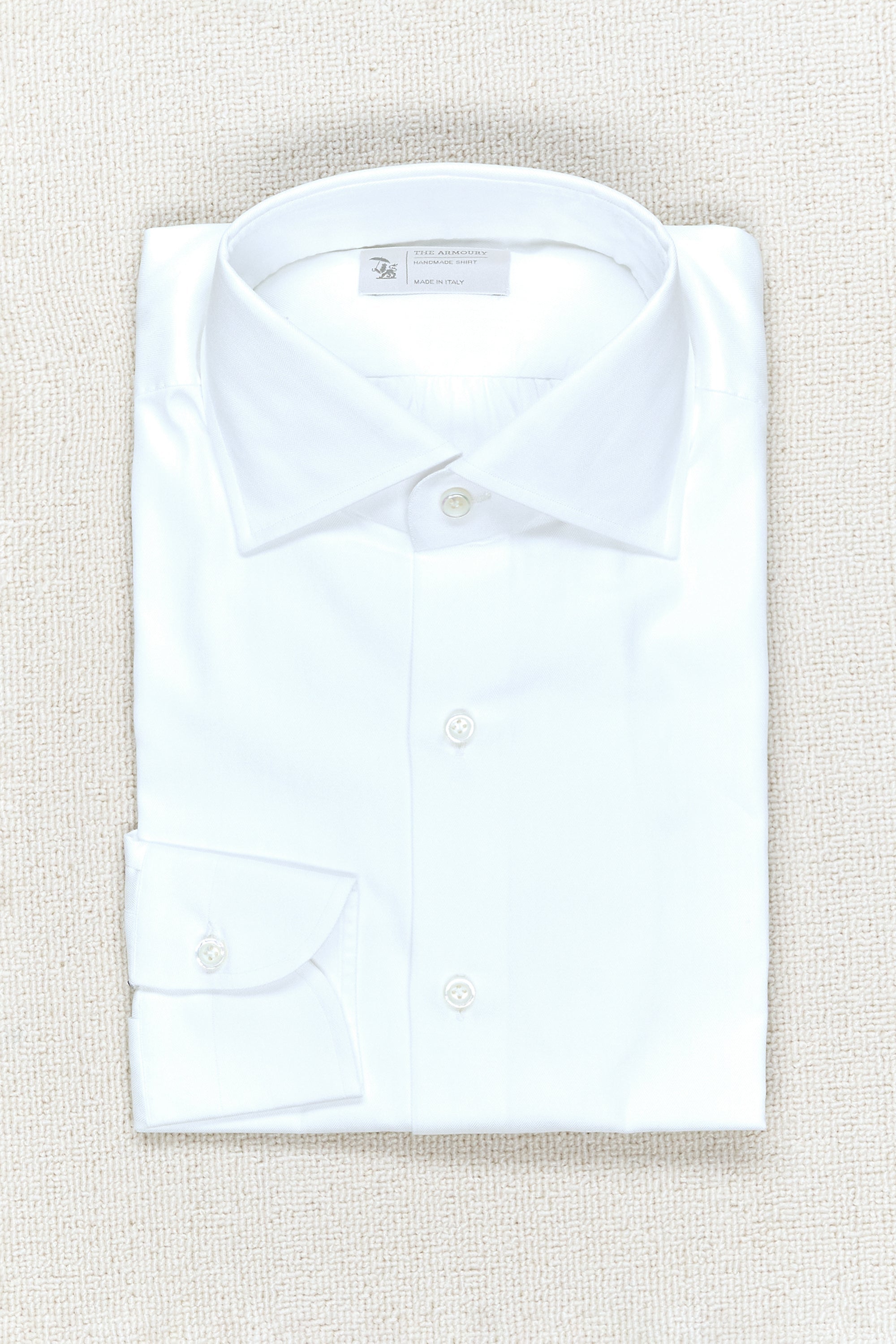 The Armoury White Cotton Herringbone Spread Collar Shirt