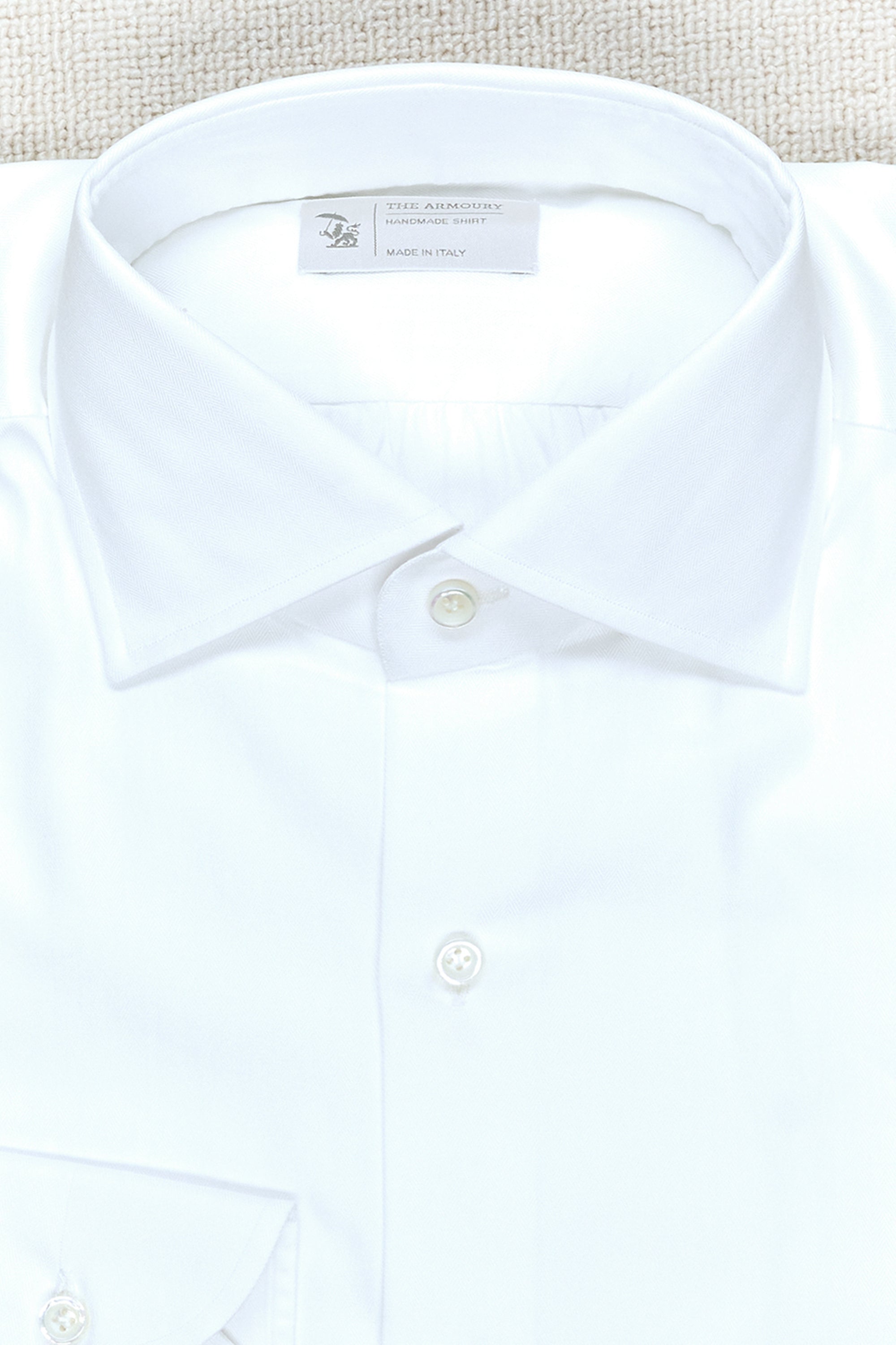 The Armoury White Cotton Herringbone Spread Collar Shirt