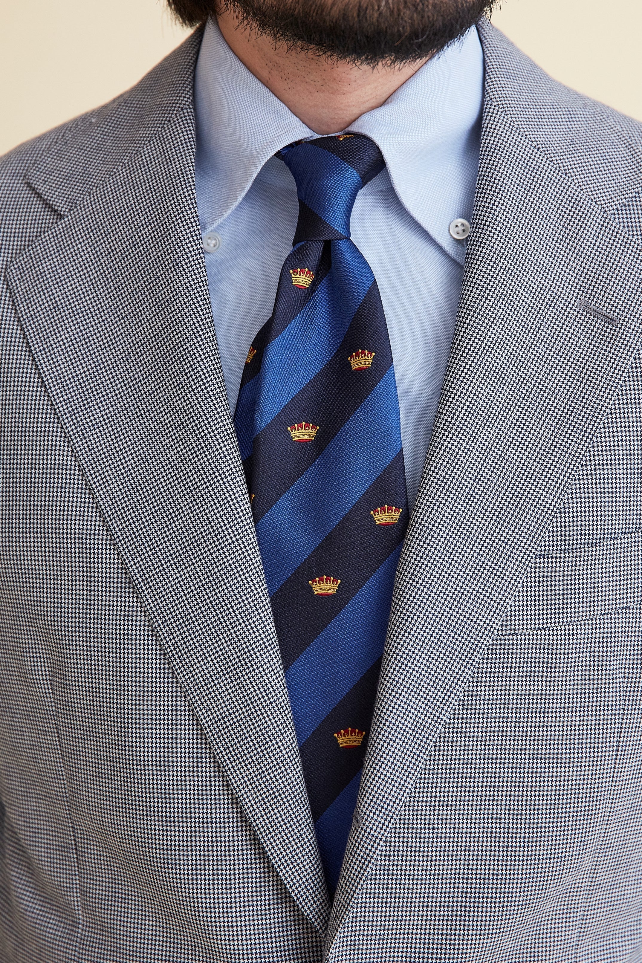 Drake's Blue and Navy Stripe Crown Silk Tie