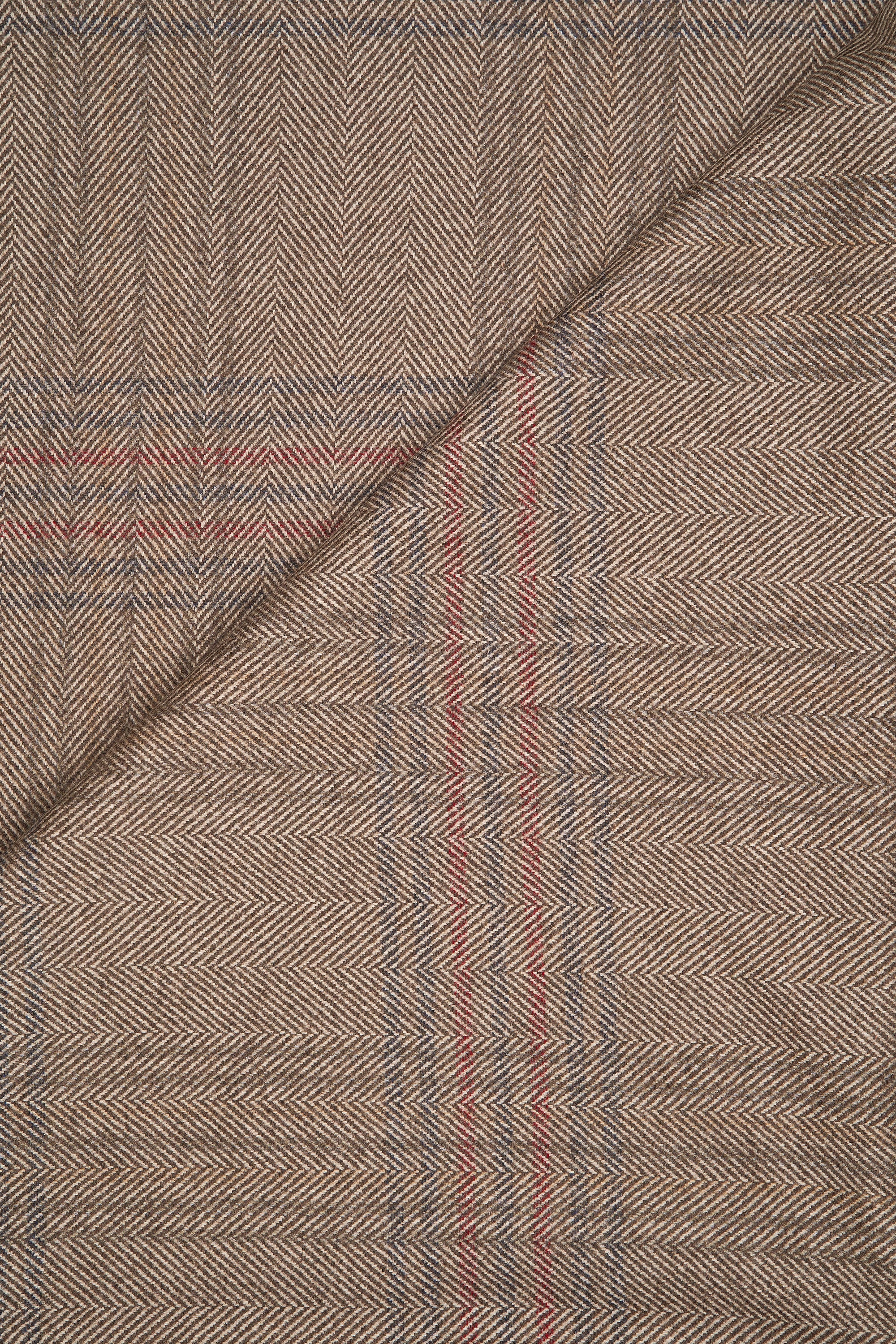 Lanificio Corrado Brown with Red/Blue Herringbone Virgin Wool Cloth - 2.9m