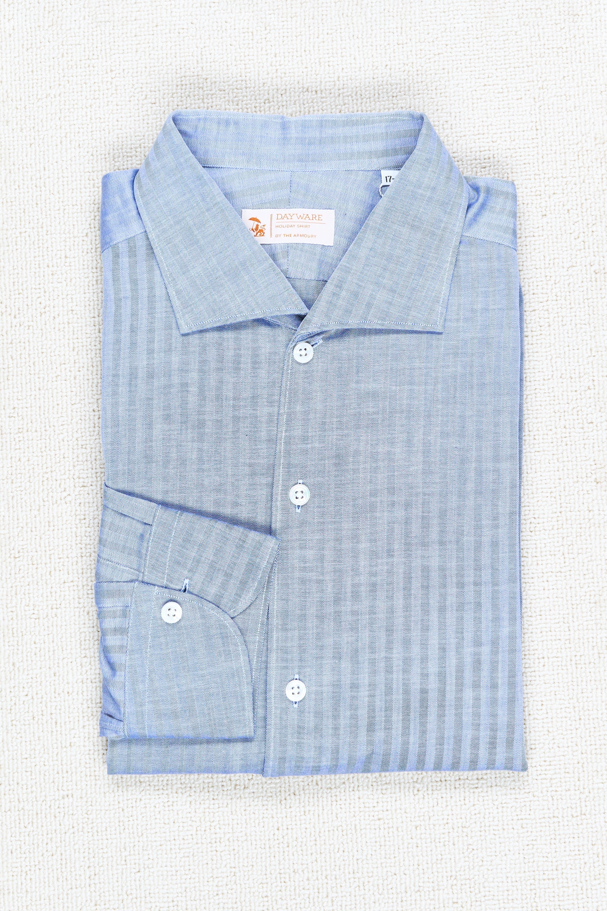 The Armoury Blue Herringbone Cotton Holiday Shirt
