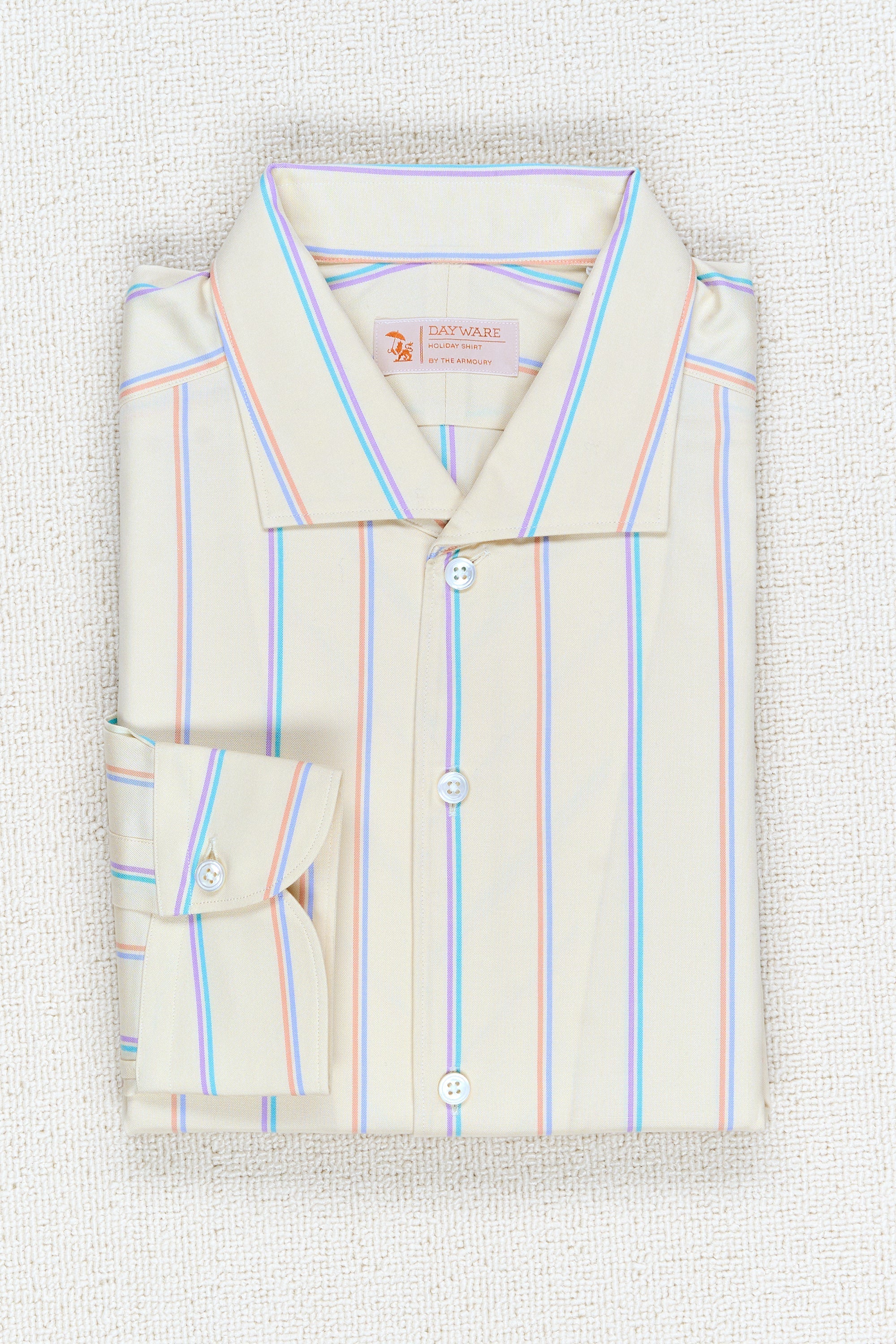 The Armoury Cream with Multi Colour Stripe Cotton Holiday Shirt