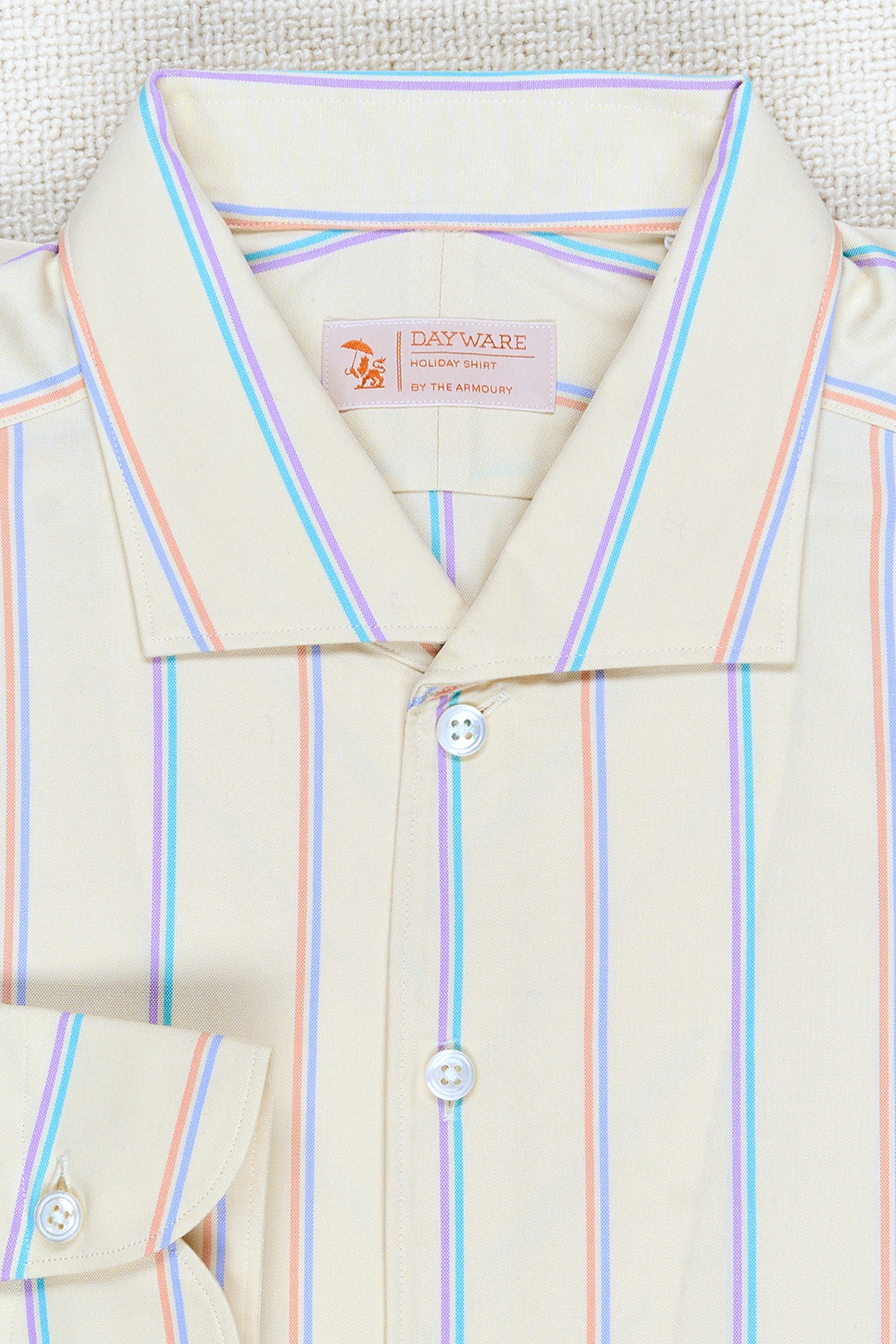 The Armoury Cream with Multi Colour Stripe Cotton Holiday Shirt