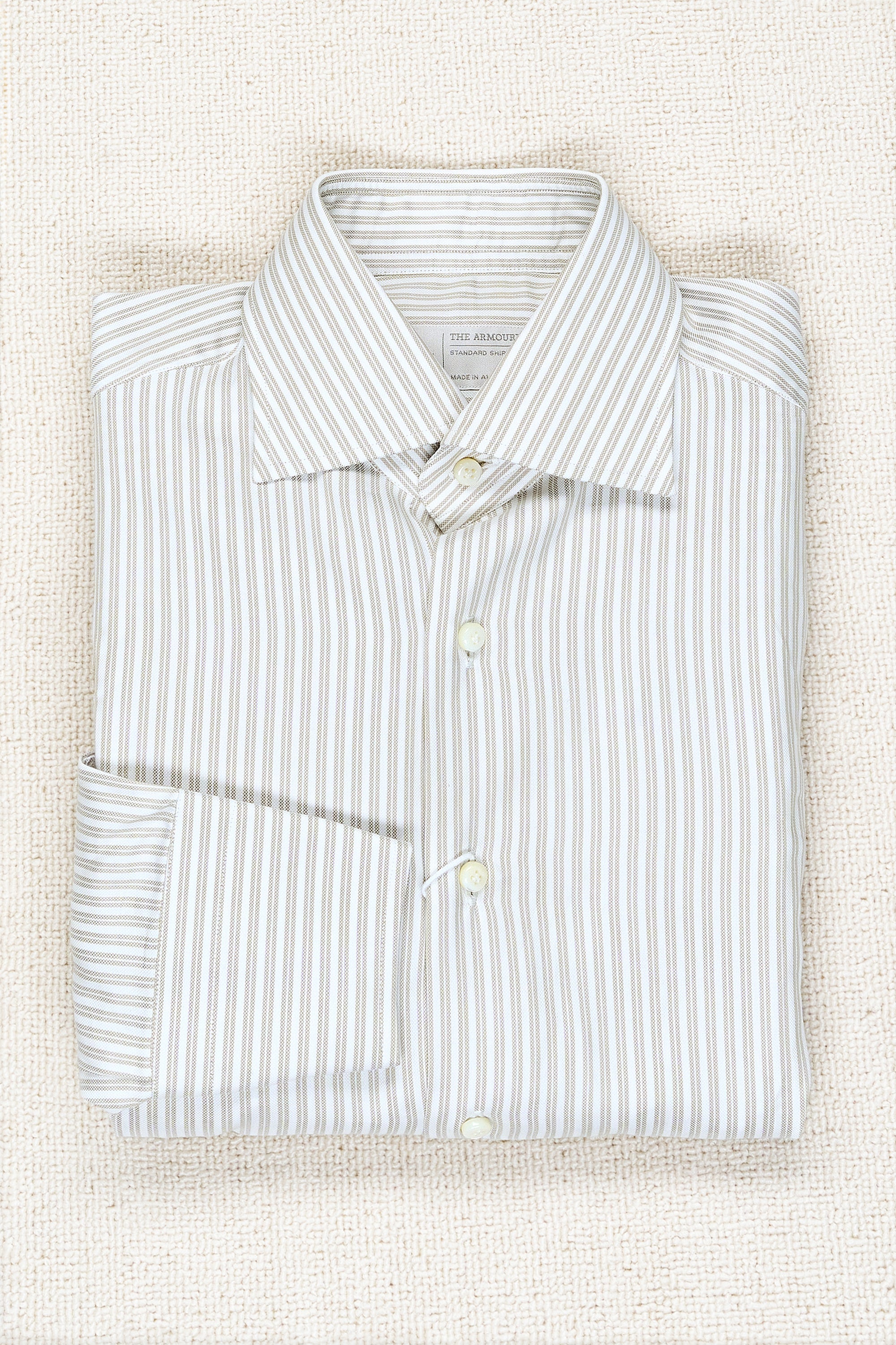 The Armoury by 100 Hands White/Brown Stripe Cotton Spread Collar Shirt *sample*