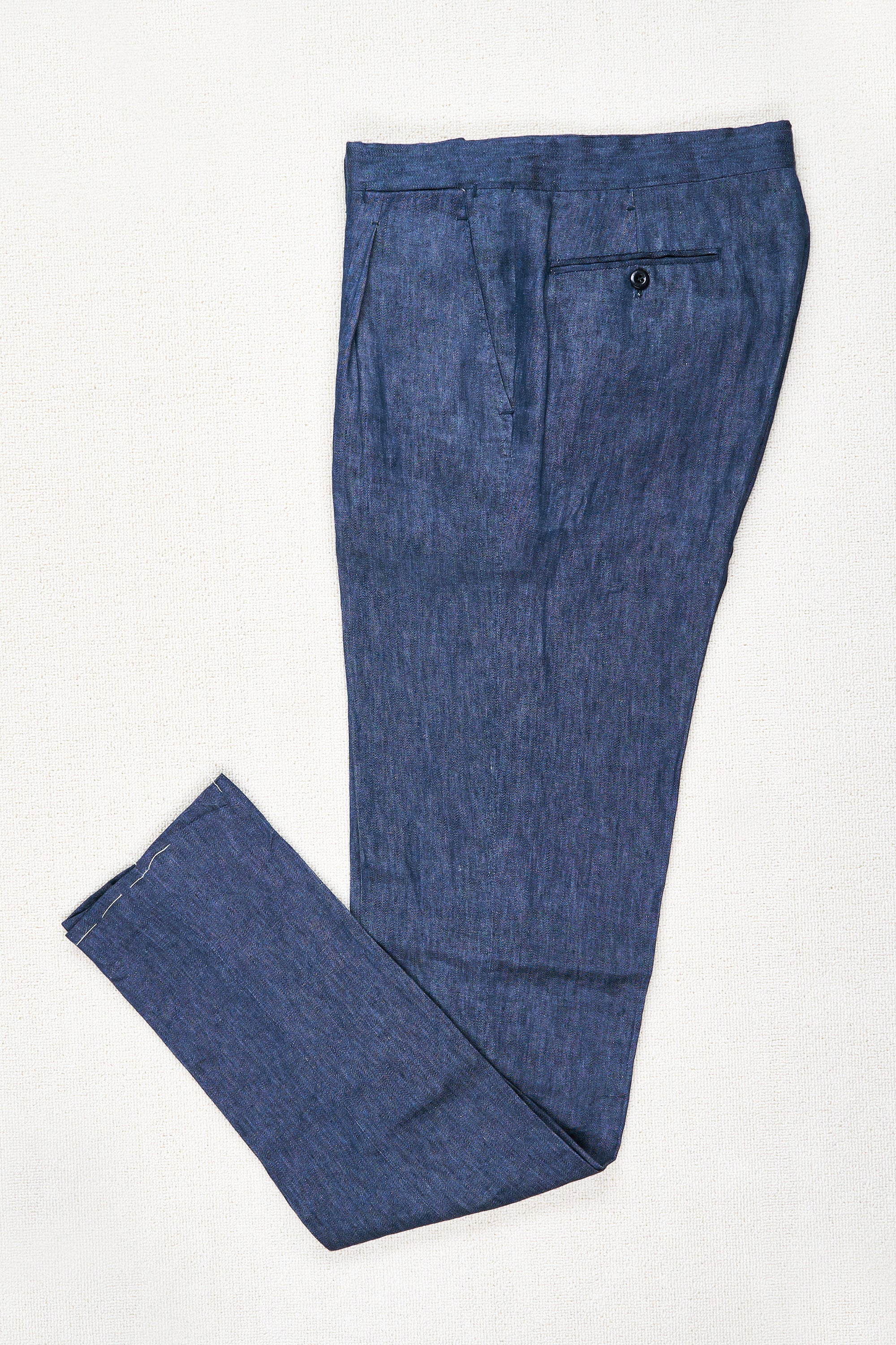 Ambrosi Blue Linen Single Pleat Trousers