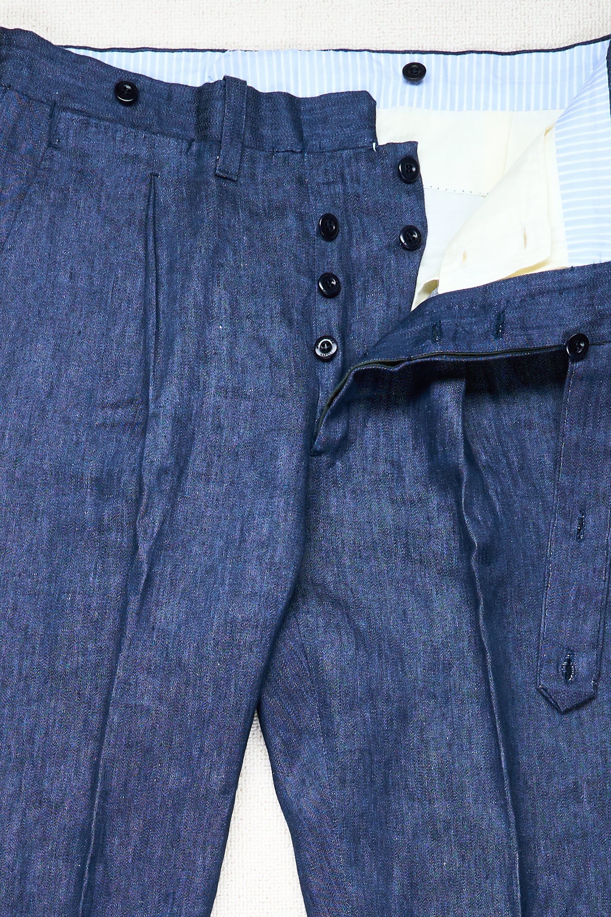 Ambrosi Blue Linen Single Pleat Trousers