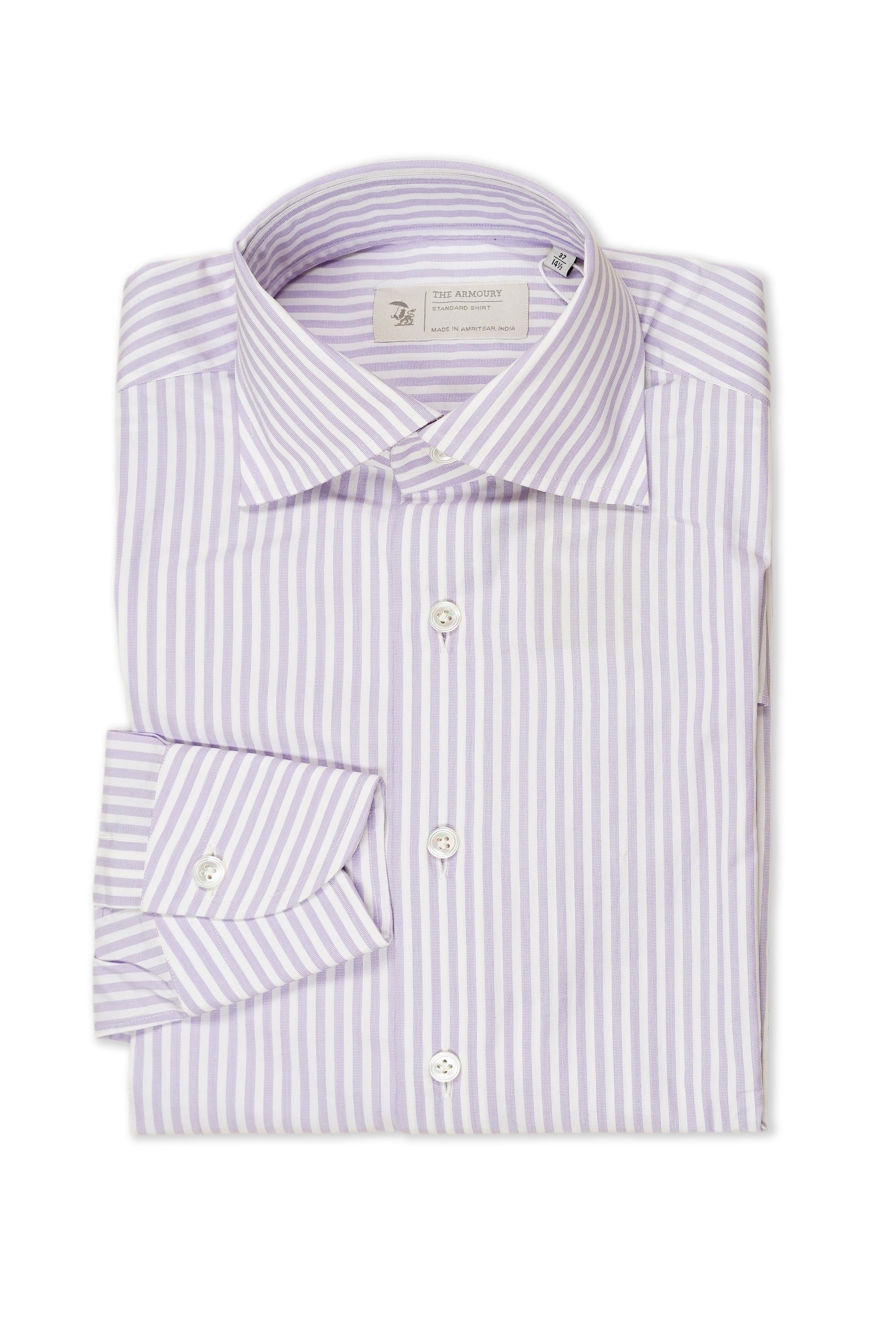 The Armoury by 100 Hands Purple/White Stripe Cotton Spread Collar Shirt