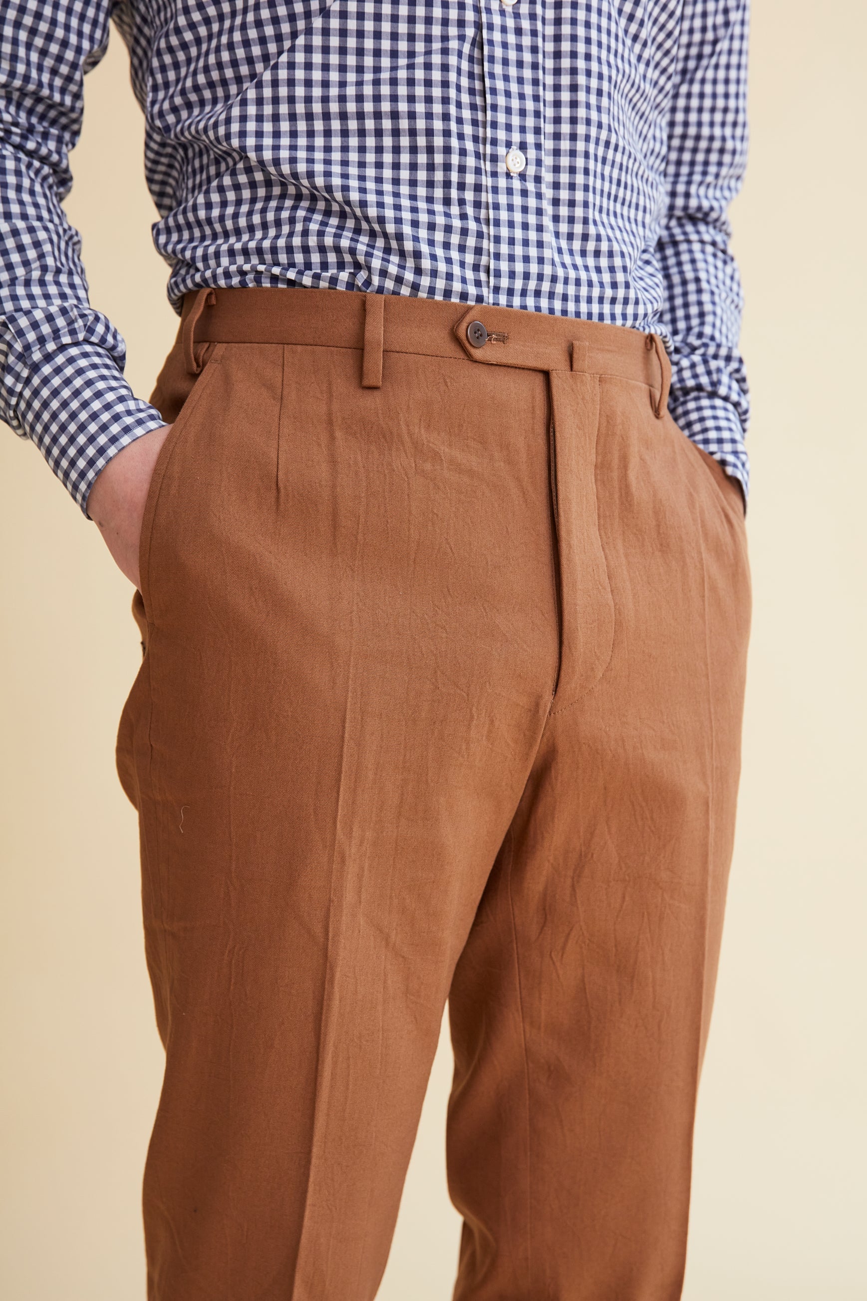The Armoury by Osaku Ocre Cotton Flat-front AO Trousers *factory seconds*