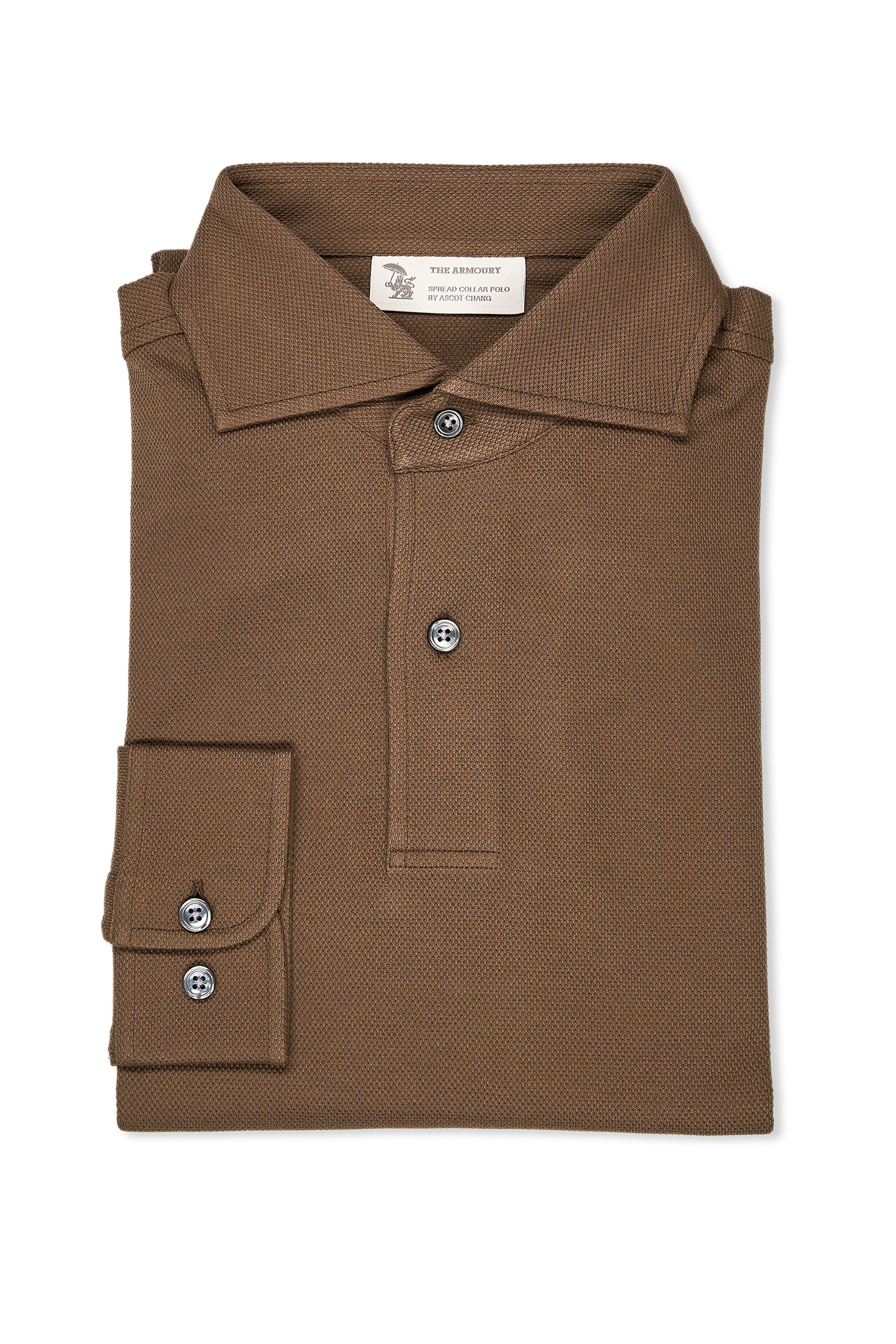 The Armoury Mushroom Cotton Pique Long Sleeve Spread Collar Polo