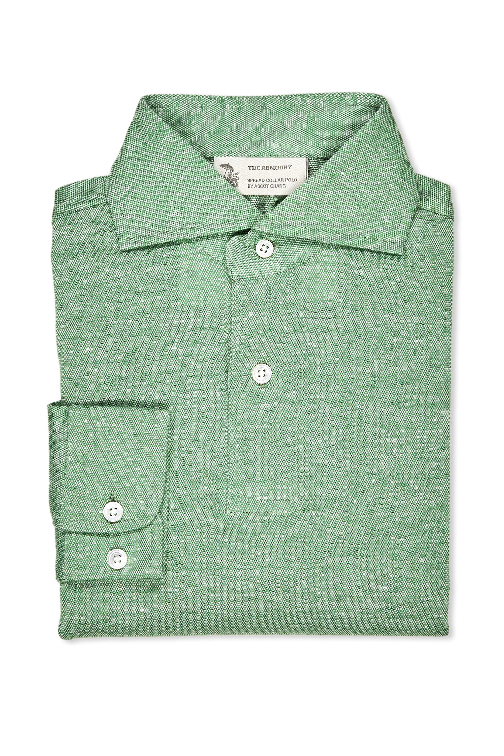 The Armoury Spring Green Cotton/Linen Long Sleeve Spread Collar Polo
