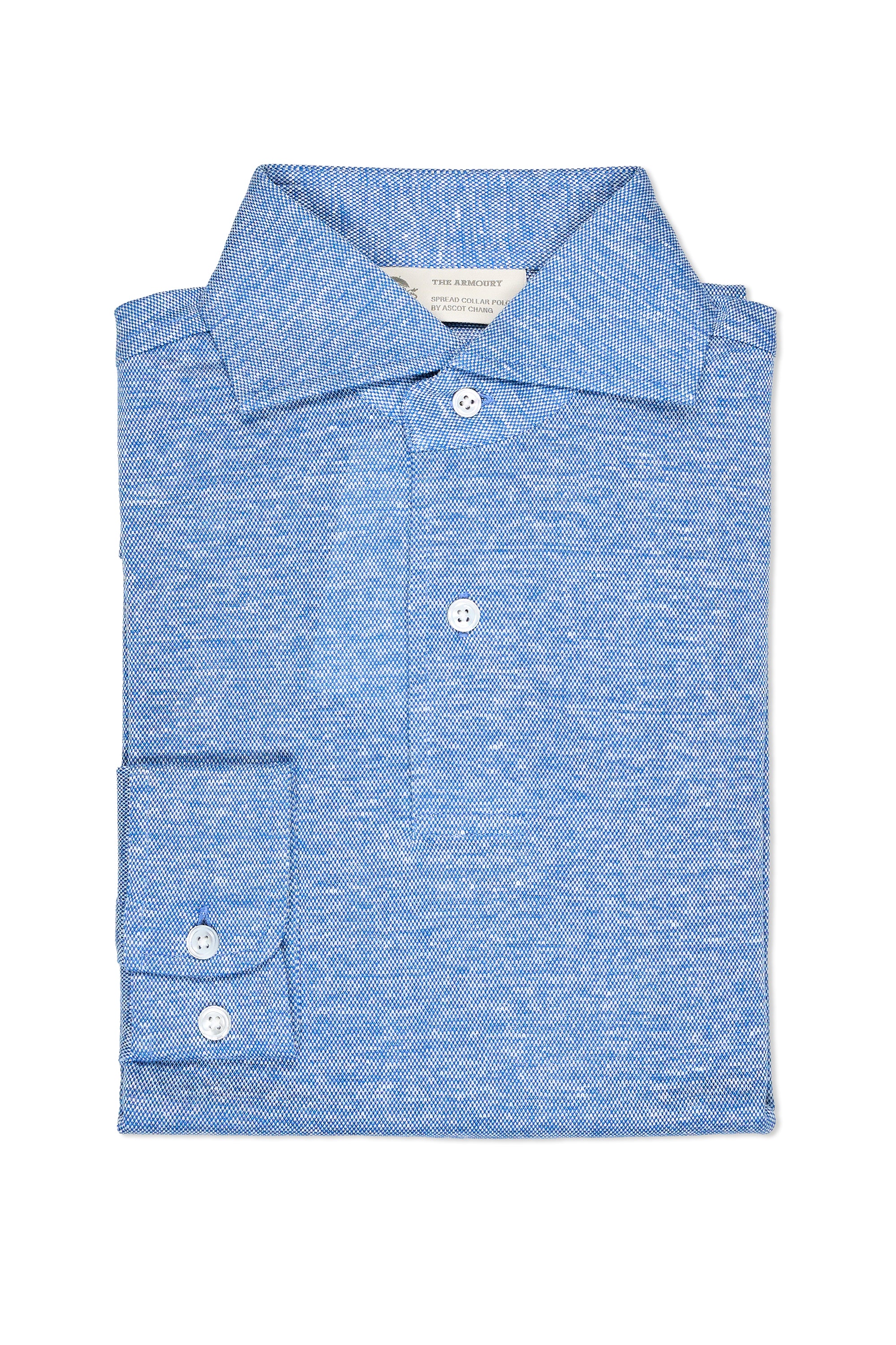 The Armoury Sail Blue Cotton/Linen Long Sleeve Spread Collar Polo