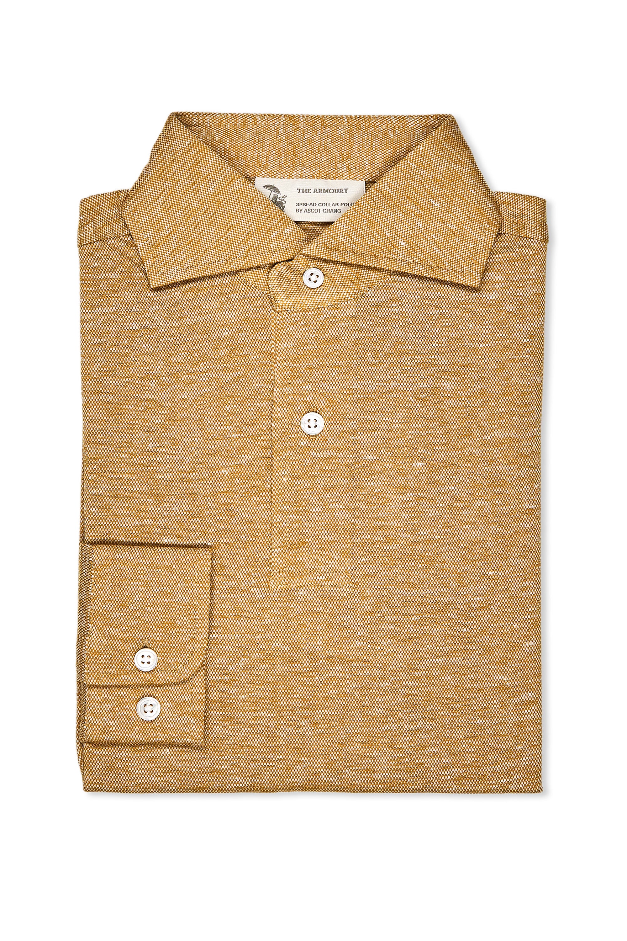 The Armoury Harvest Gold Cotton/Linen Long Sleeve Spread Collar Polo