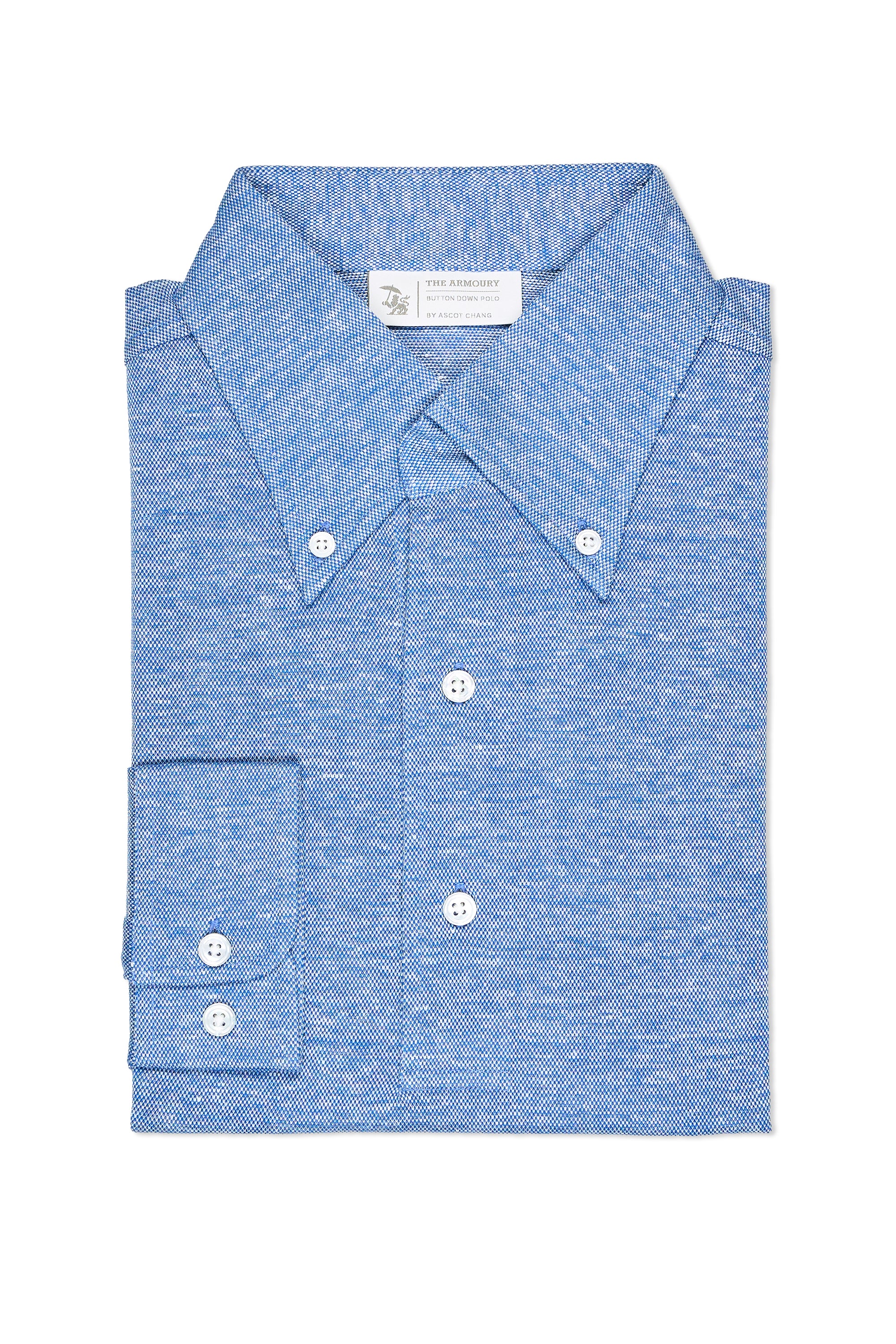 The Armoury Sail Blue Cotton Linen Long Sleeve Button Down Polo