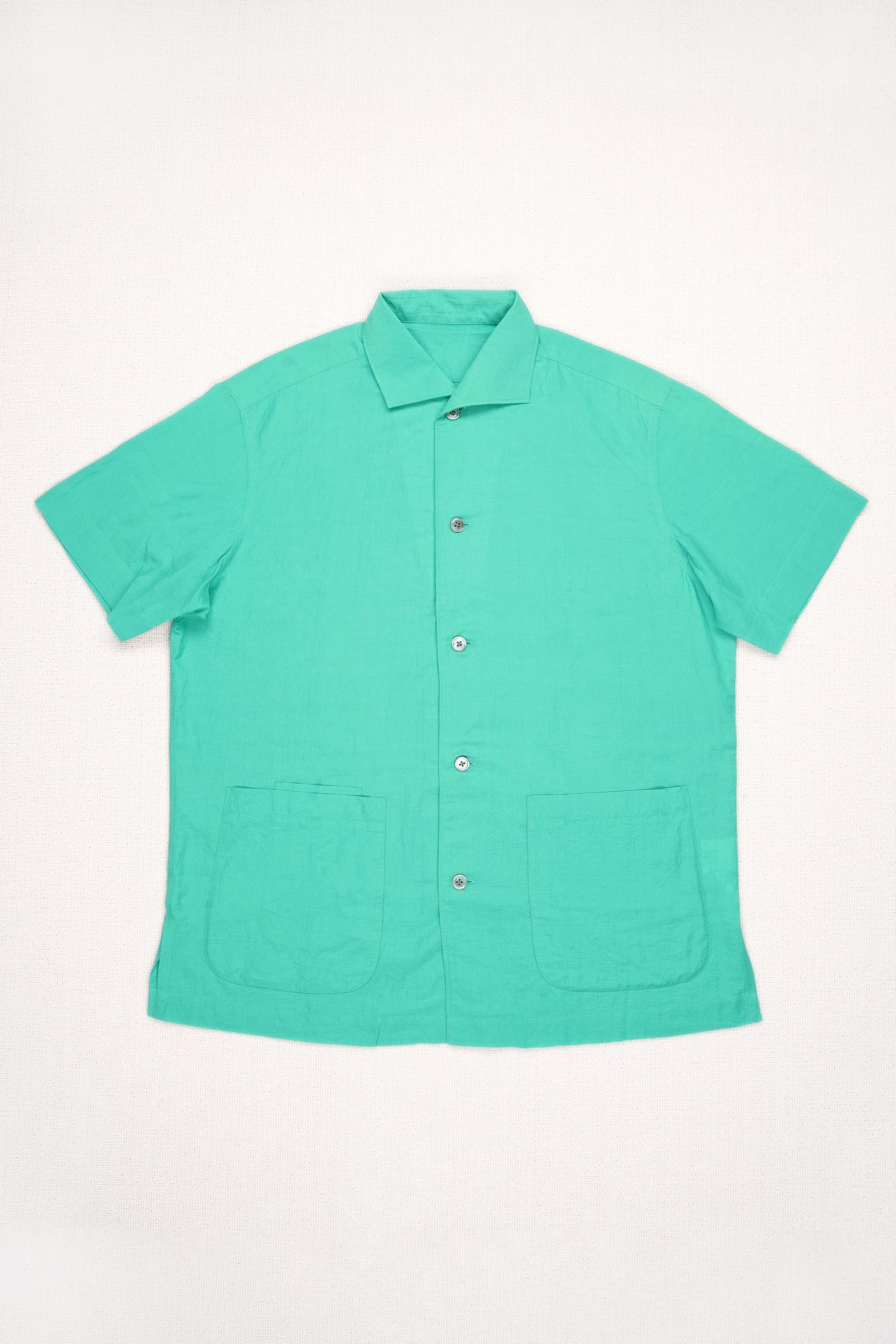 The Armoury Green Cotton/Silk Handloom Camp Collar Short Sleeve Shirt *sample*