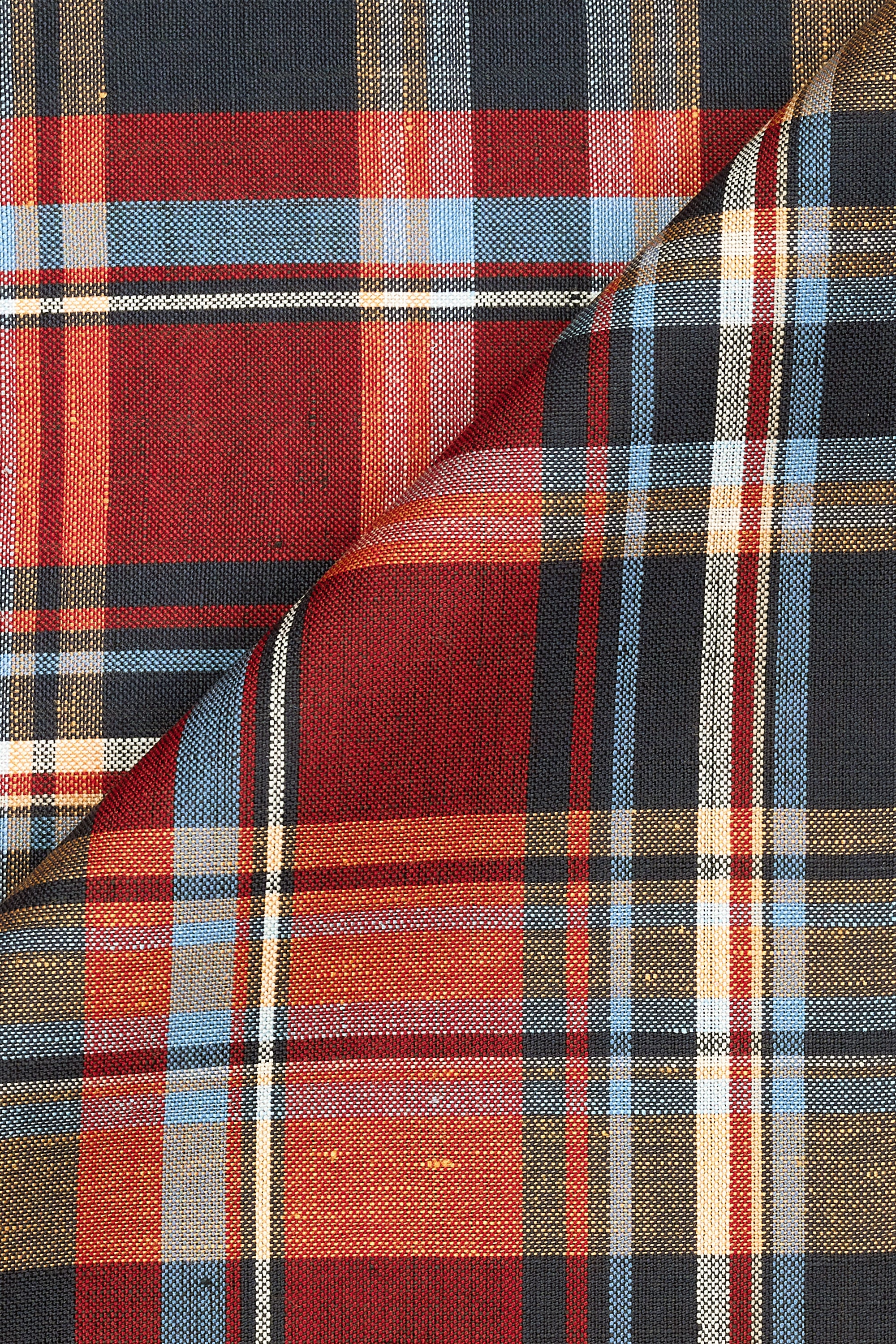 Fox Brothers Orange/Red/Blue Check Linen-Wool Cloth - 5m