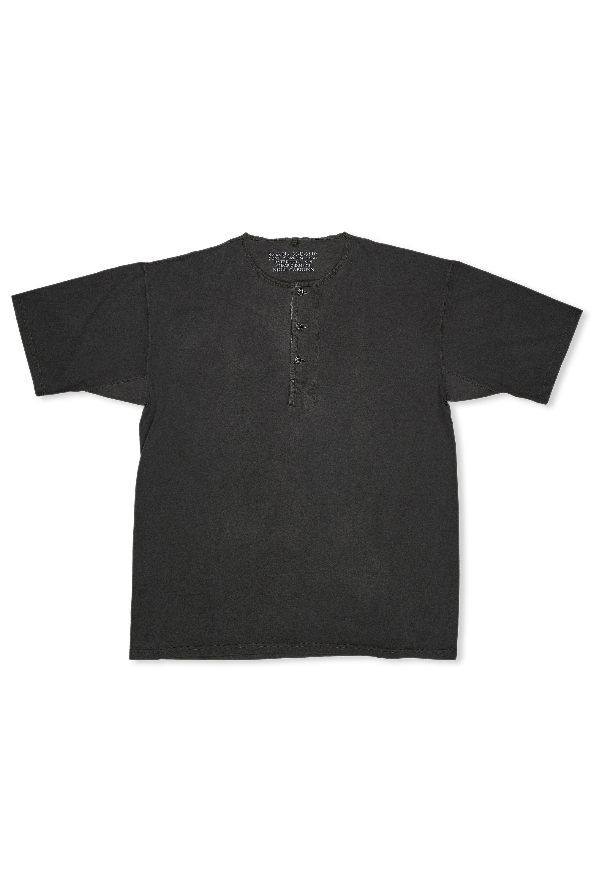 Nigel Cabourn Charcoal 50s Henley Neck Cotton Pigment T-Shirt