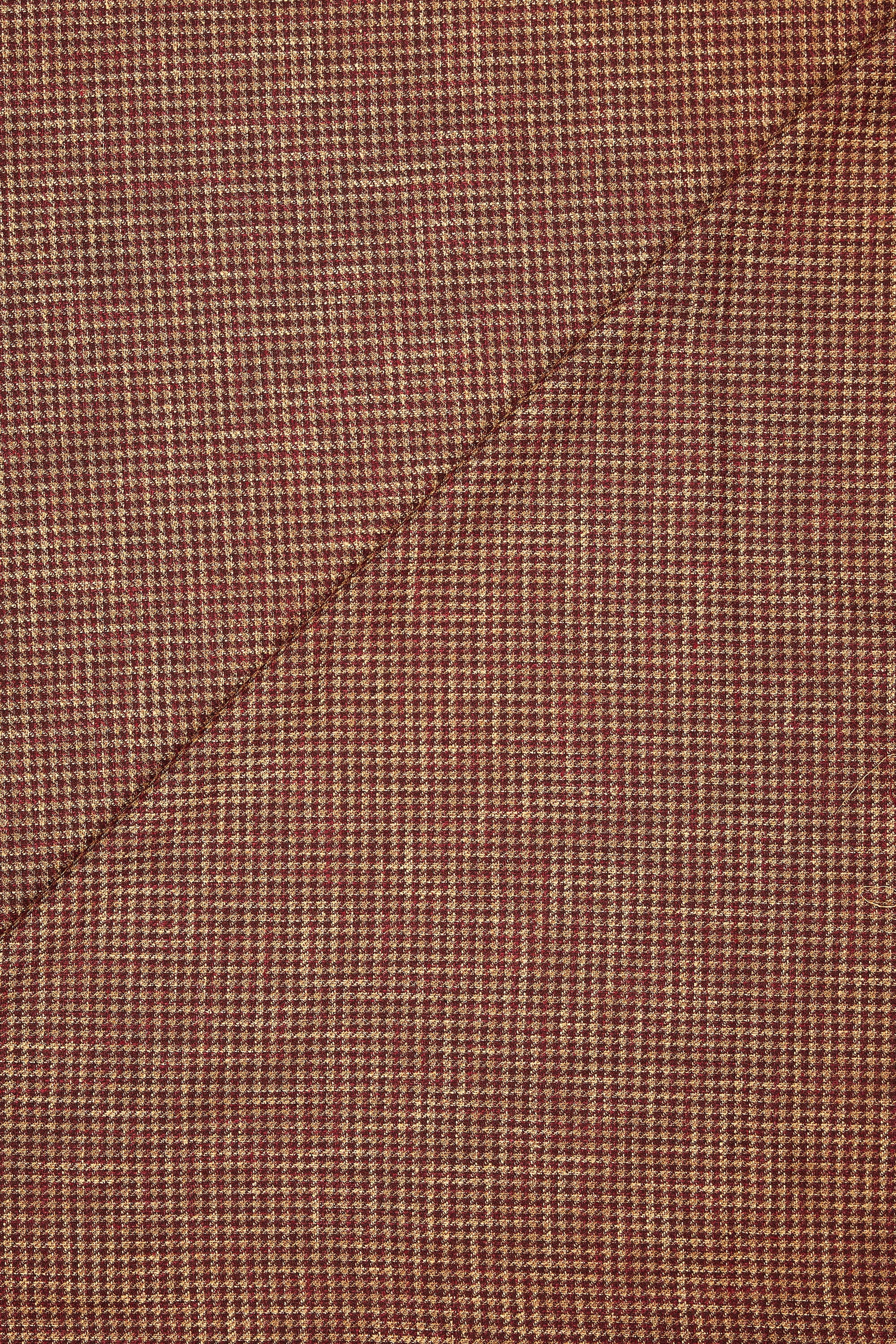 Carlo Barbera Burgundy/Brown Wool/Silk/Cotton Houndstooth Cloth - 2.5m