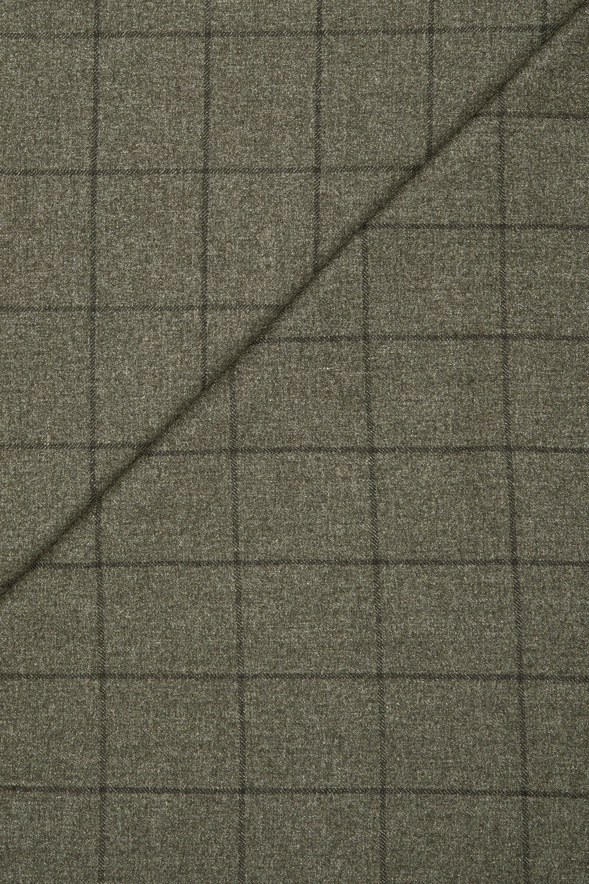 Vitale Barberis Canonico Green Windowpane Virgin Wool-Cotton-Silk Cloth - 3.5m