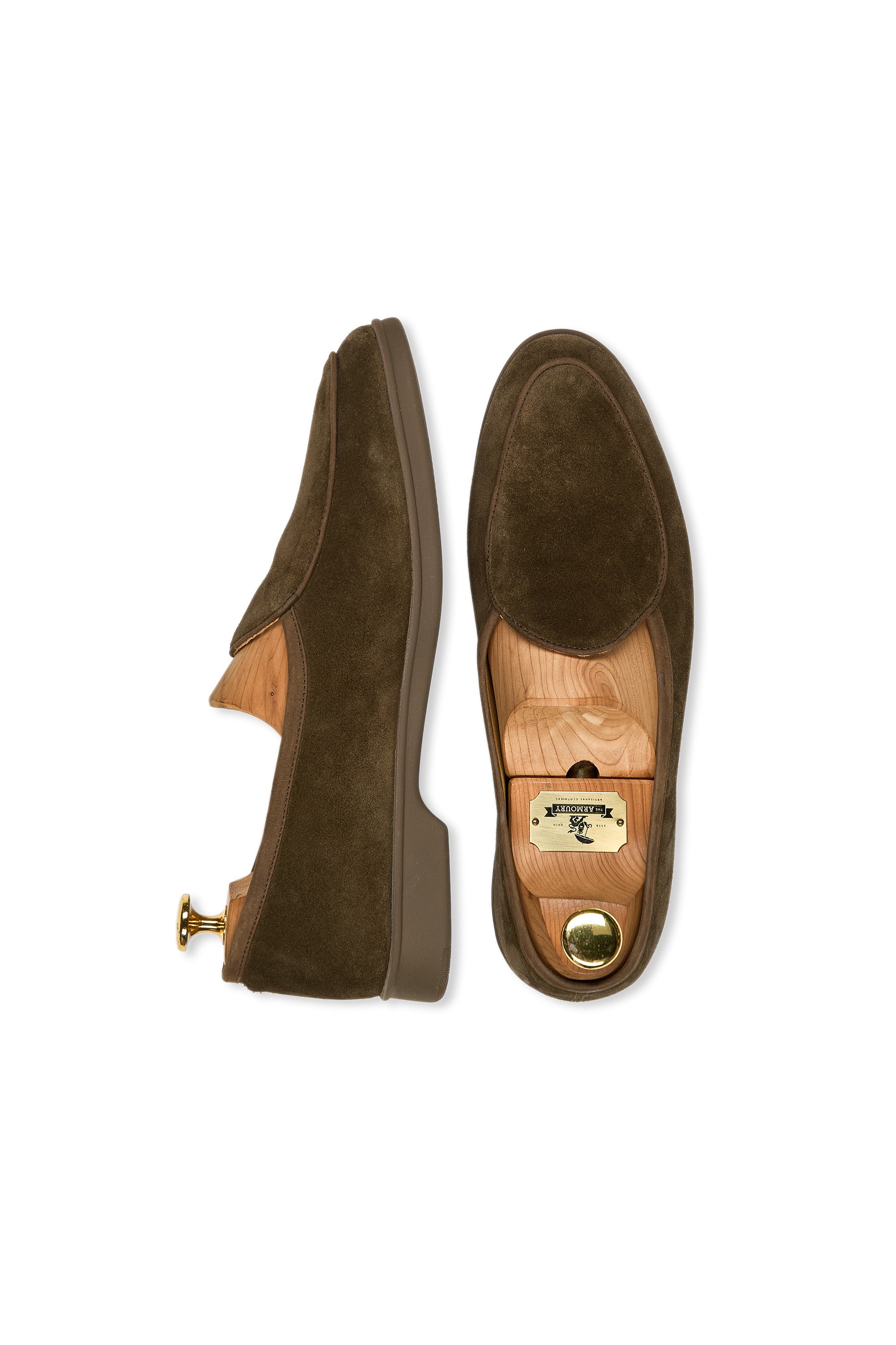 Baudoin & Lange Northern Green Sagan Calf Suede Stride Plain with Dark Rubber Sole Loafers