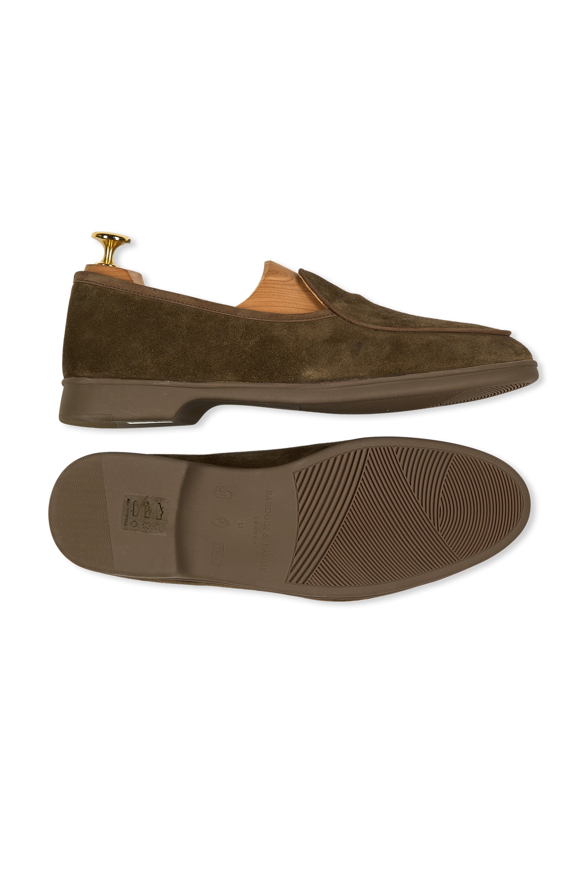 Baudoin & Lange Northern Green Sagan Calf Suede Stride Plain with Dark Rubber Sole Loafers