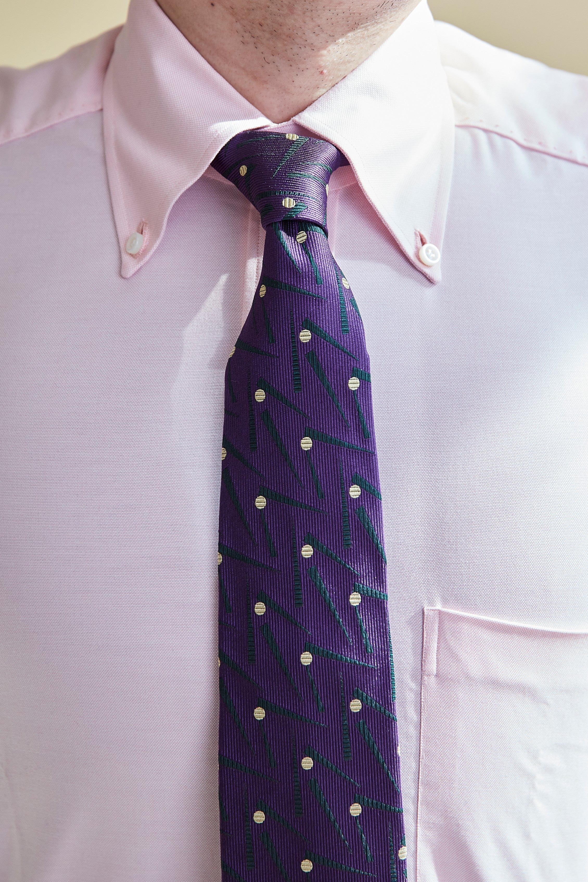 Drake's Purple with Green/Yellow Pattern Silk Tie