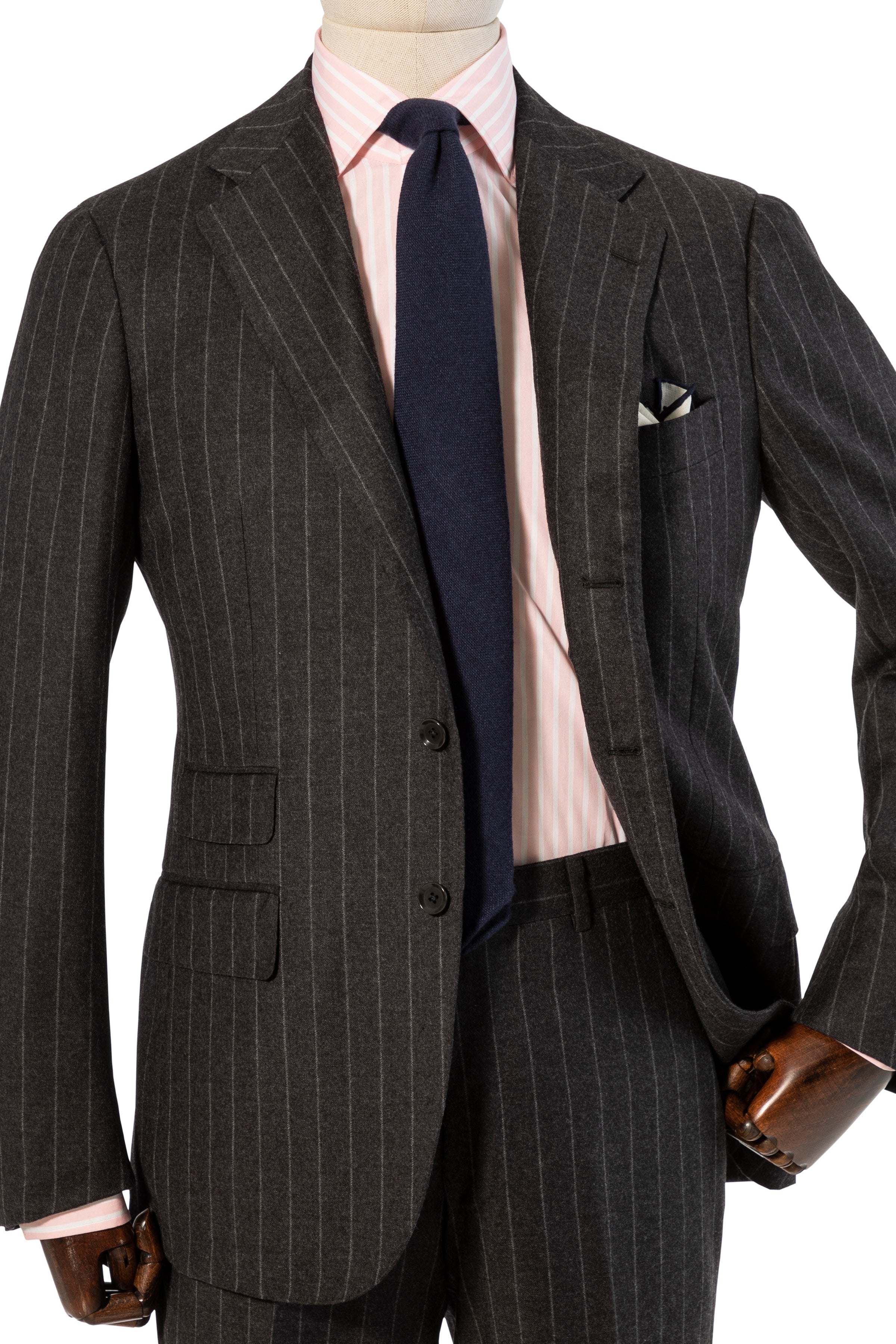 The Armoury by Ring Jacket Model 3A Grey Dormeuil Flannel Chalkstripe Suit