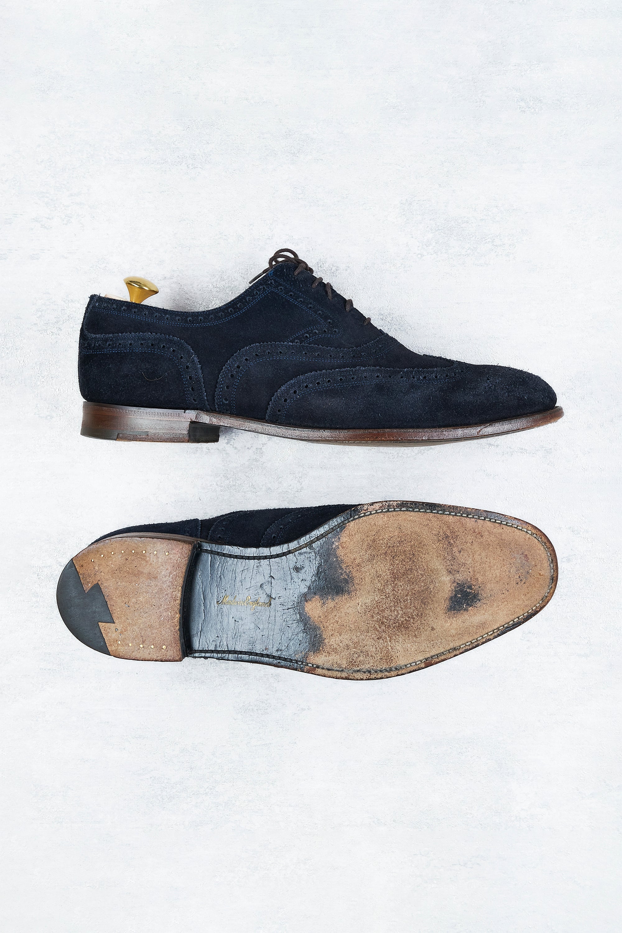 Gieves & Hawkes Navy Suede Wingtip Oxford Shoes