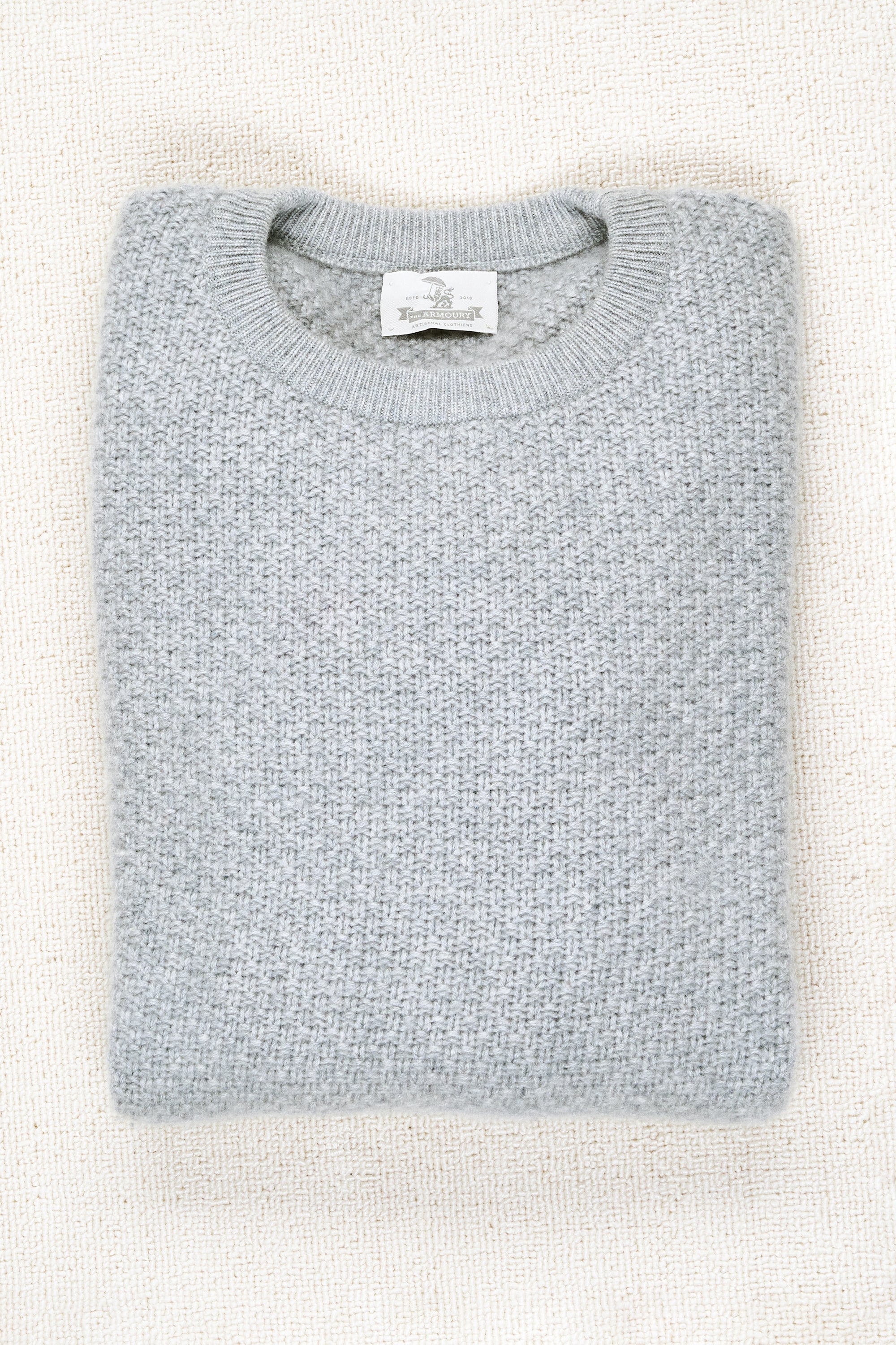 The Armoury Grey Cashmere Basket Weave Crewneck Sweater
