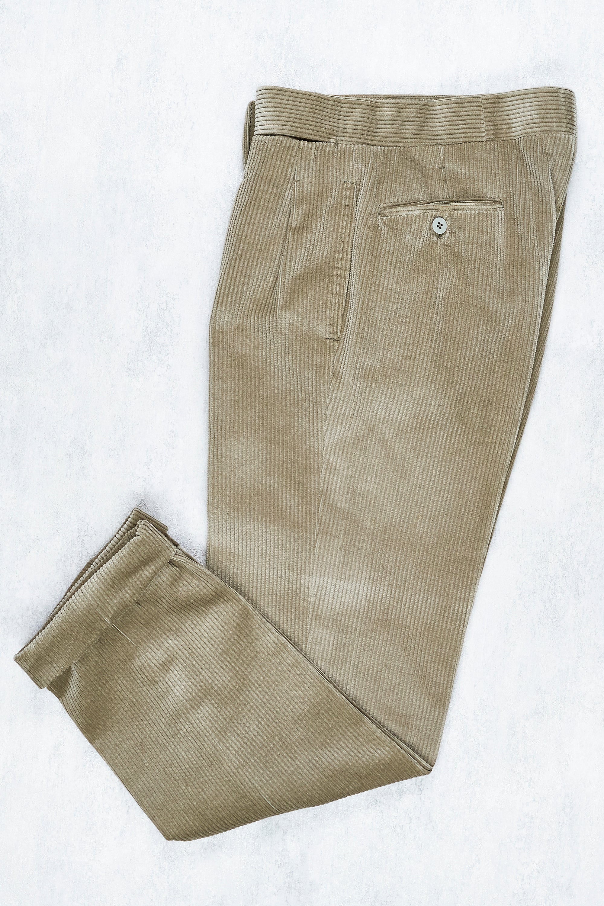 Ambrosi Napoli Grey-Olive Double-pleat Corduroy Trousers – Drop 93