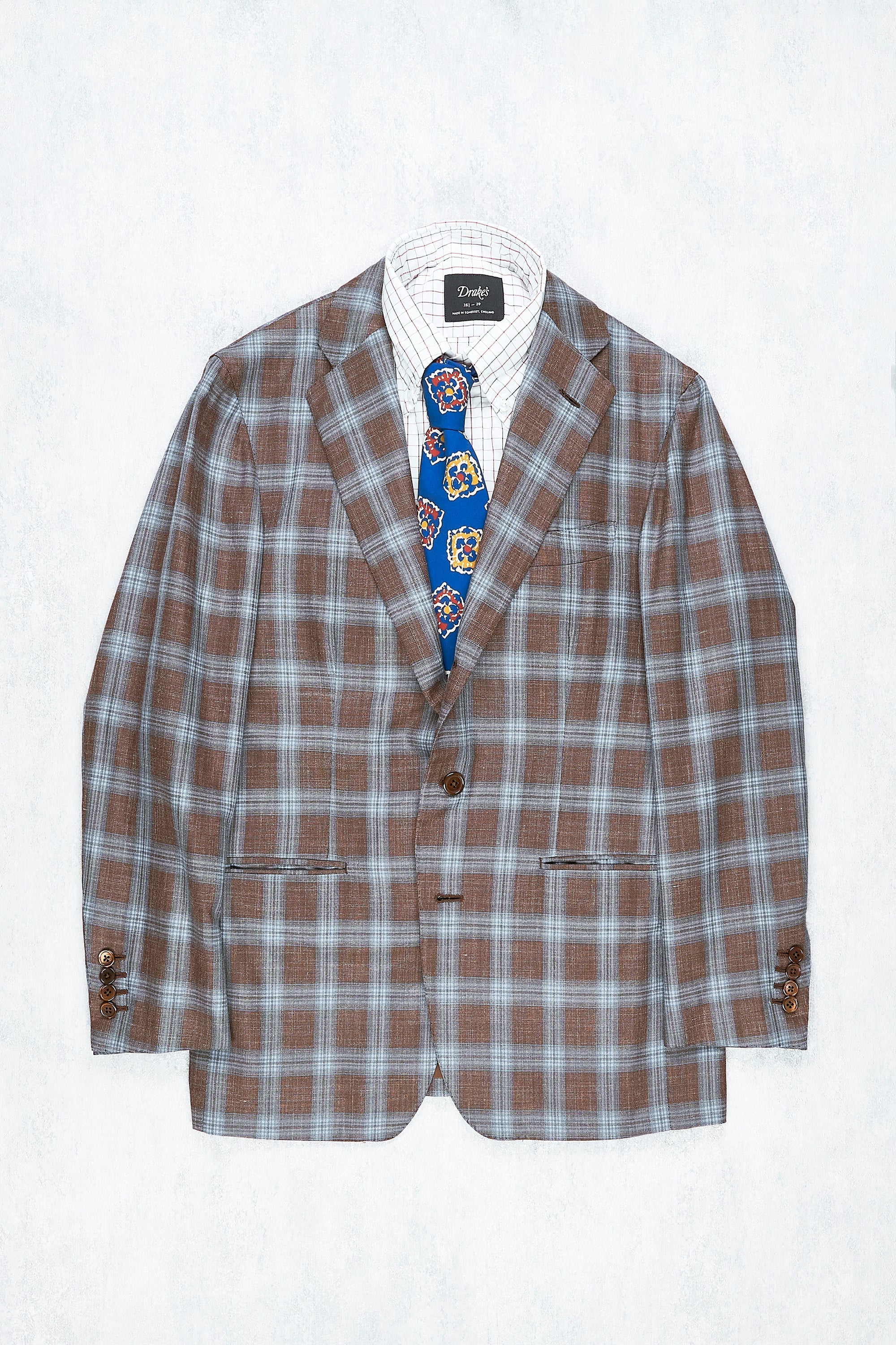 Saman Amel Brown/Blue Check Wool/Silk/Linen Sport Coat MTM