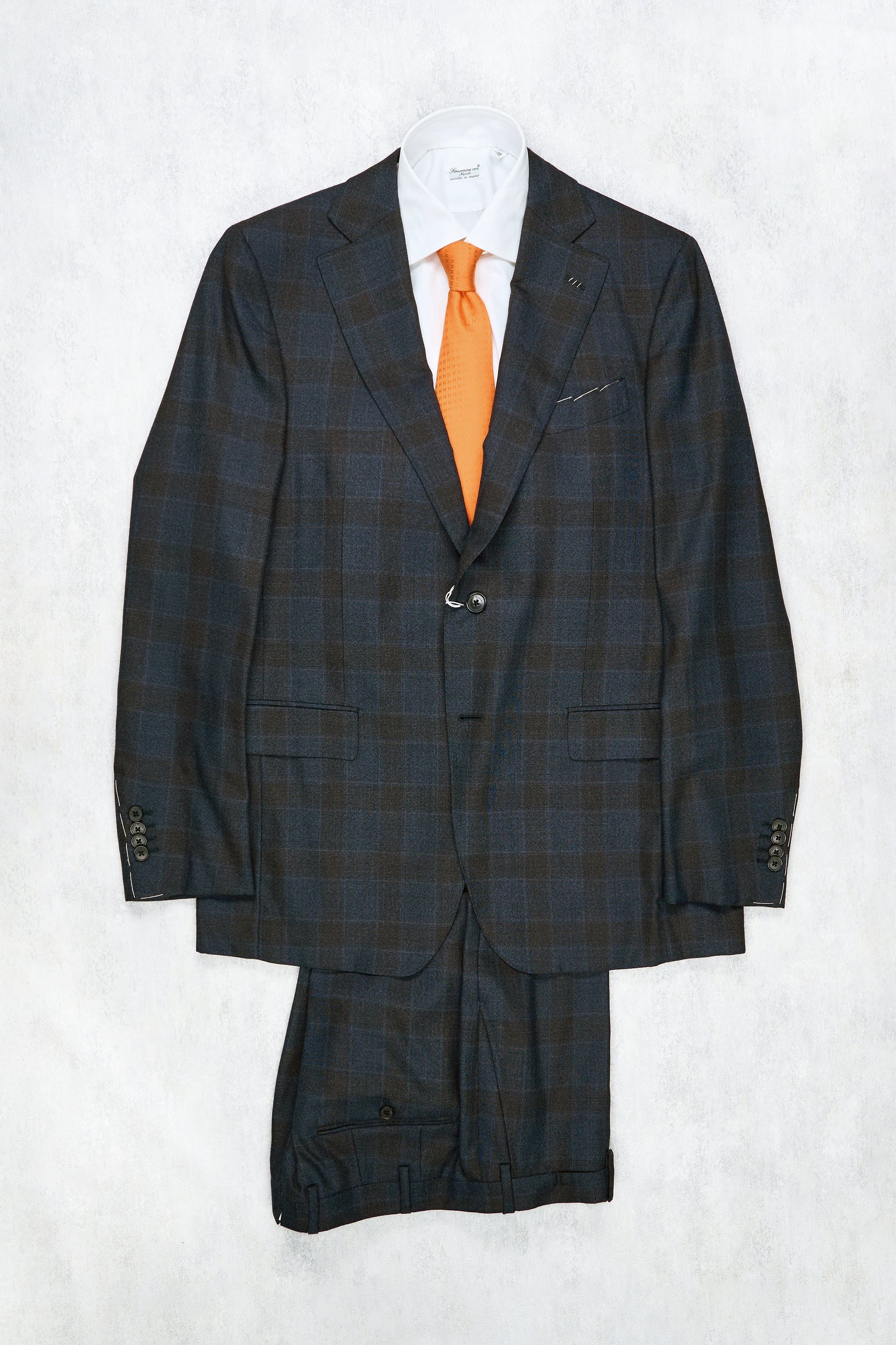 Salvatore Ferragamo Navy/Brown Check Wool Suit