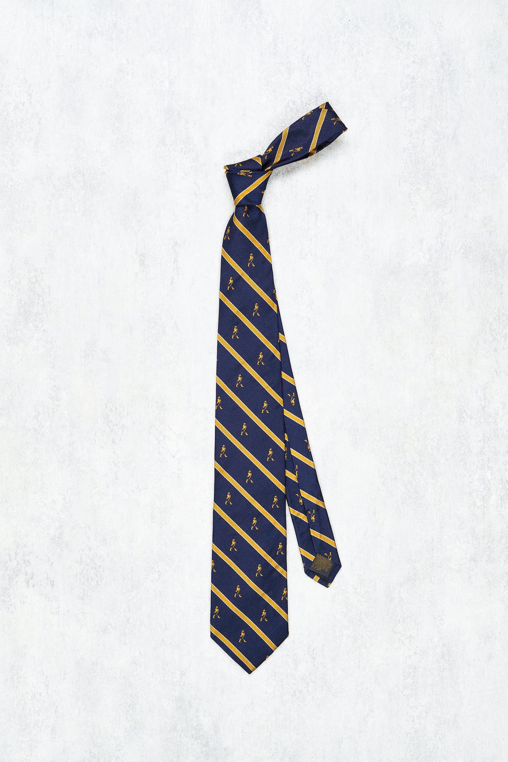 Brooks Brothers Navy with Yellow Stripe and Striding Man Pattern Silk Tie