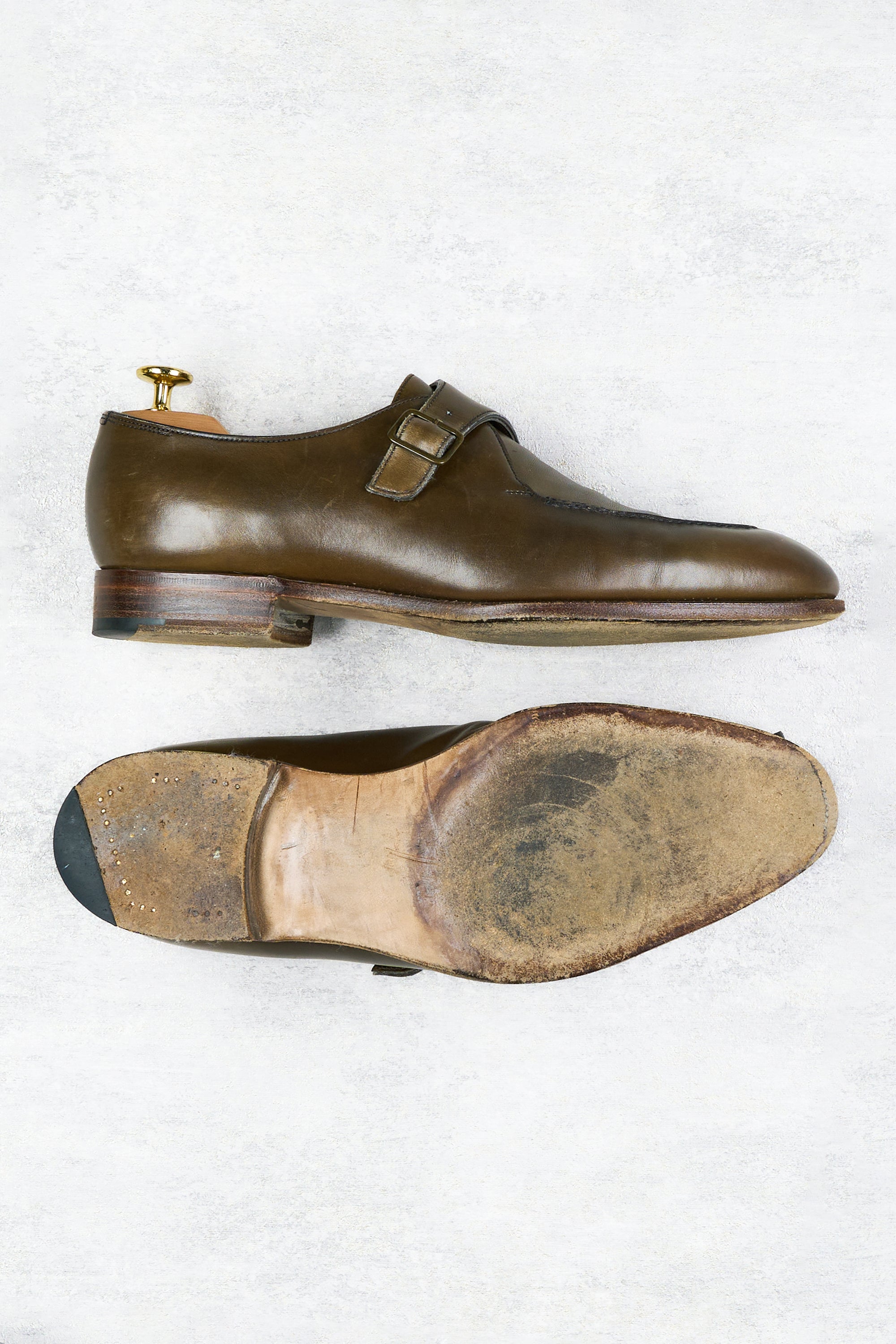 Edward Green Olive Calf Single Monk Shoes