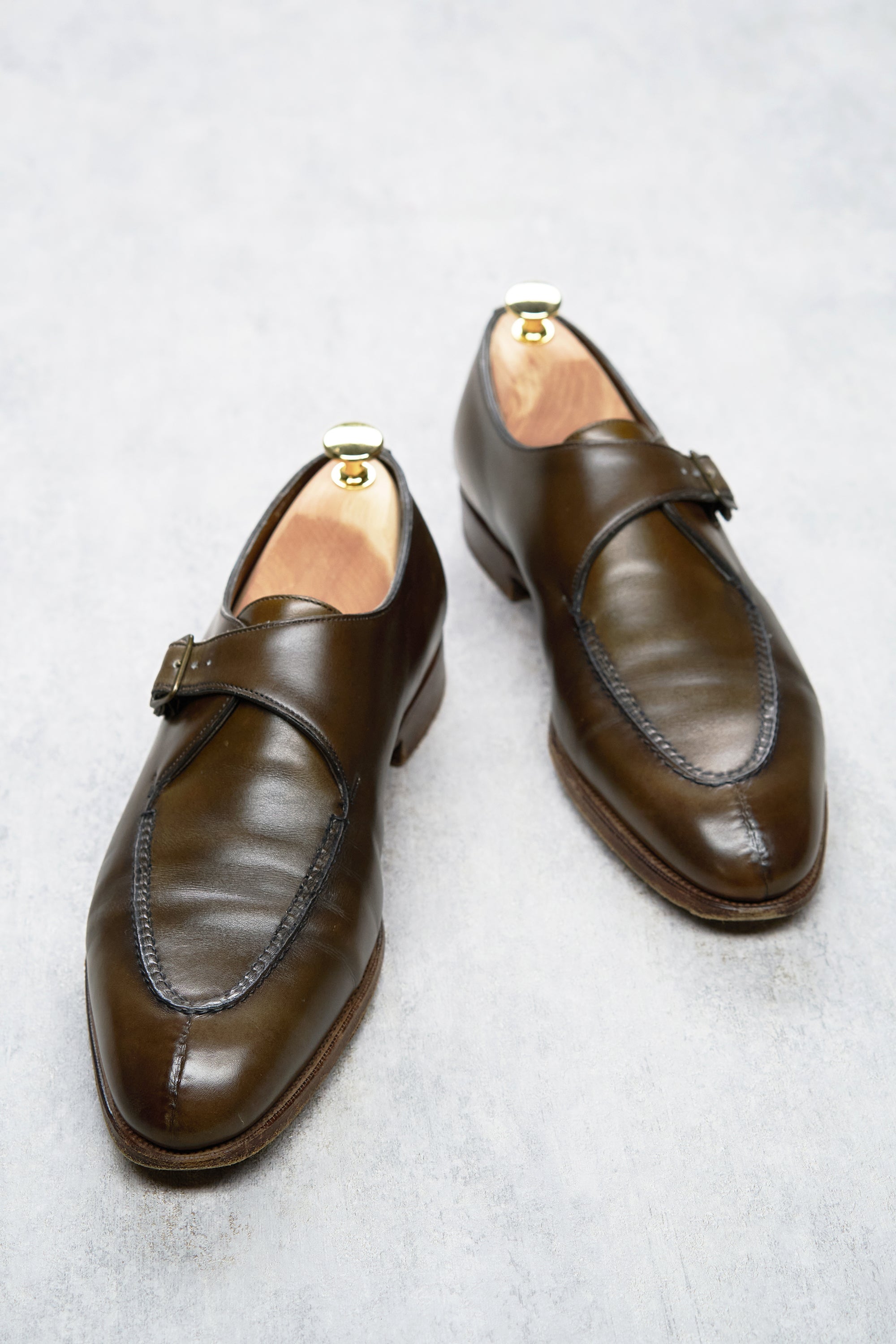Edward Green Olive Calf Single Monk Shoes