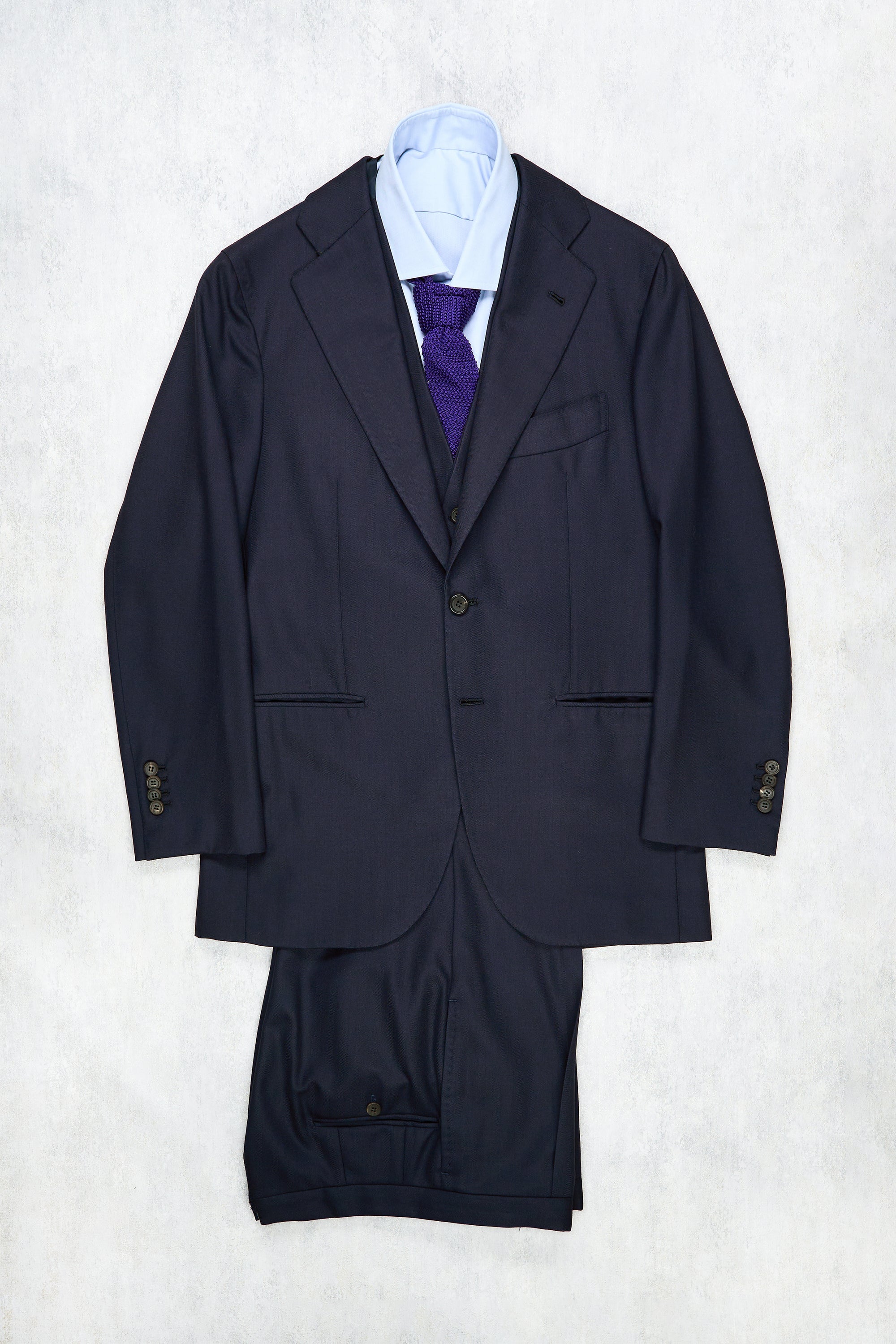 Orazio Luciano Navy Wool Herringbone 3 Piece Suit