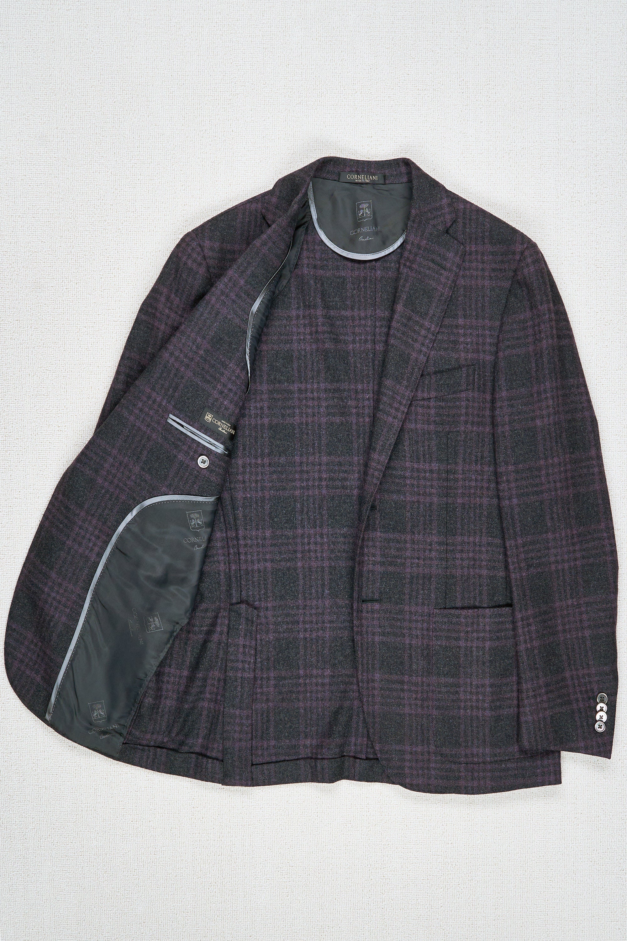Corneliani Dark Grey with Purple Check Wool/Cashmere Sport Coat