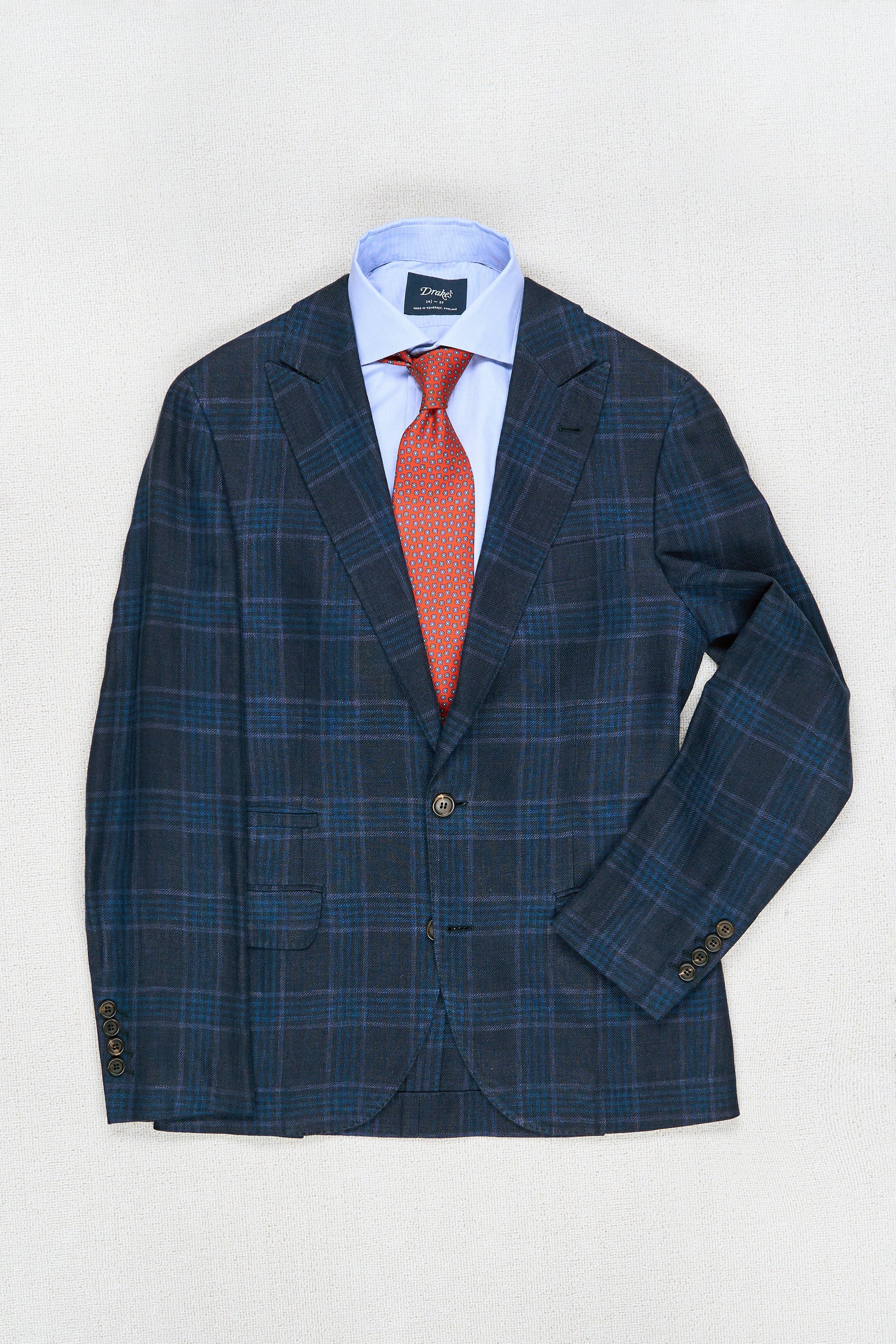Brunello Cucinelli Navy with Blue/Purple Check Linen/Wool/Silk Sport Coat