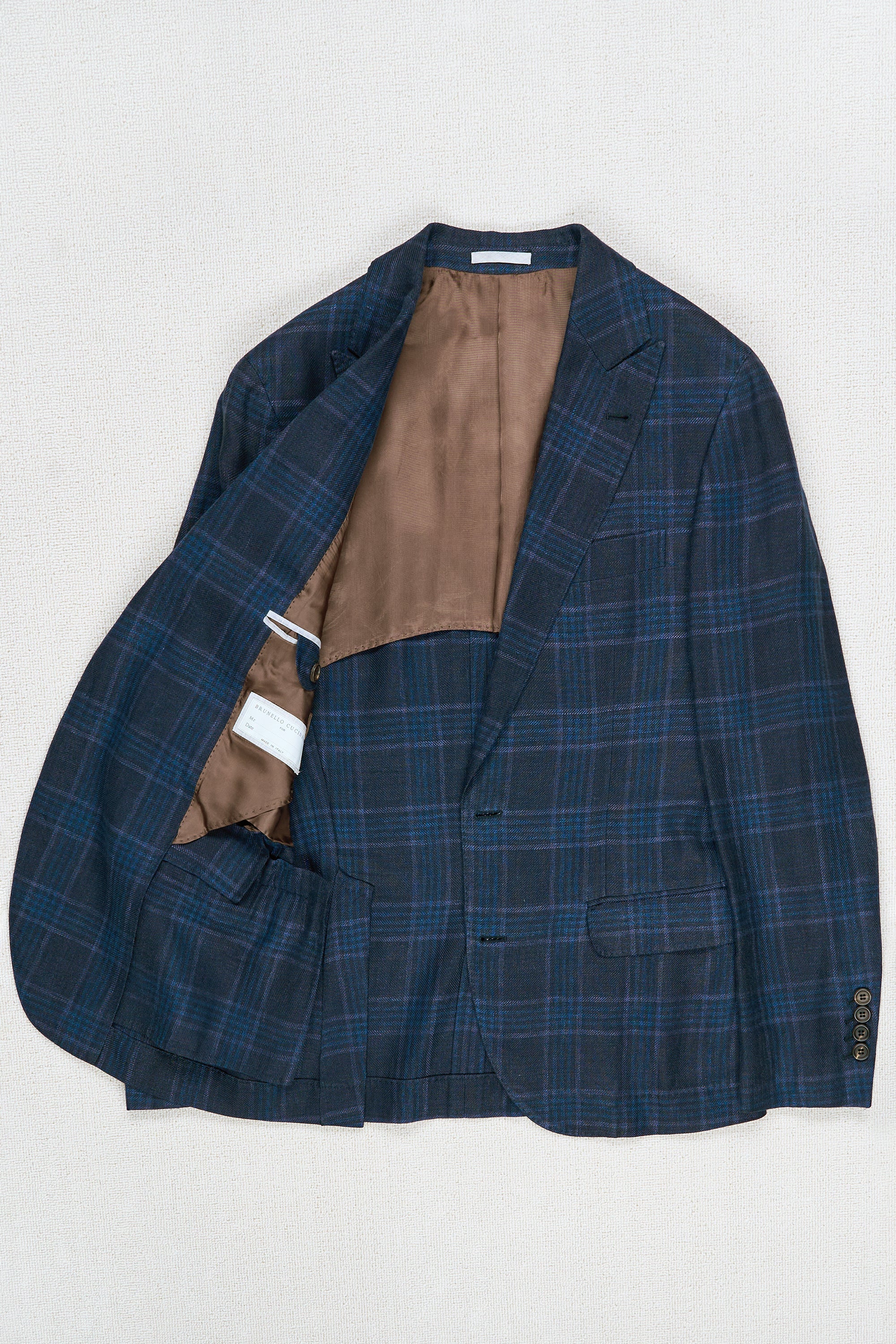 Brunello Cucinelli Navy with Blue/Purple Check Linen/Wool/Silk Sport Coat