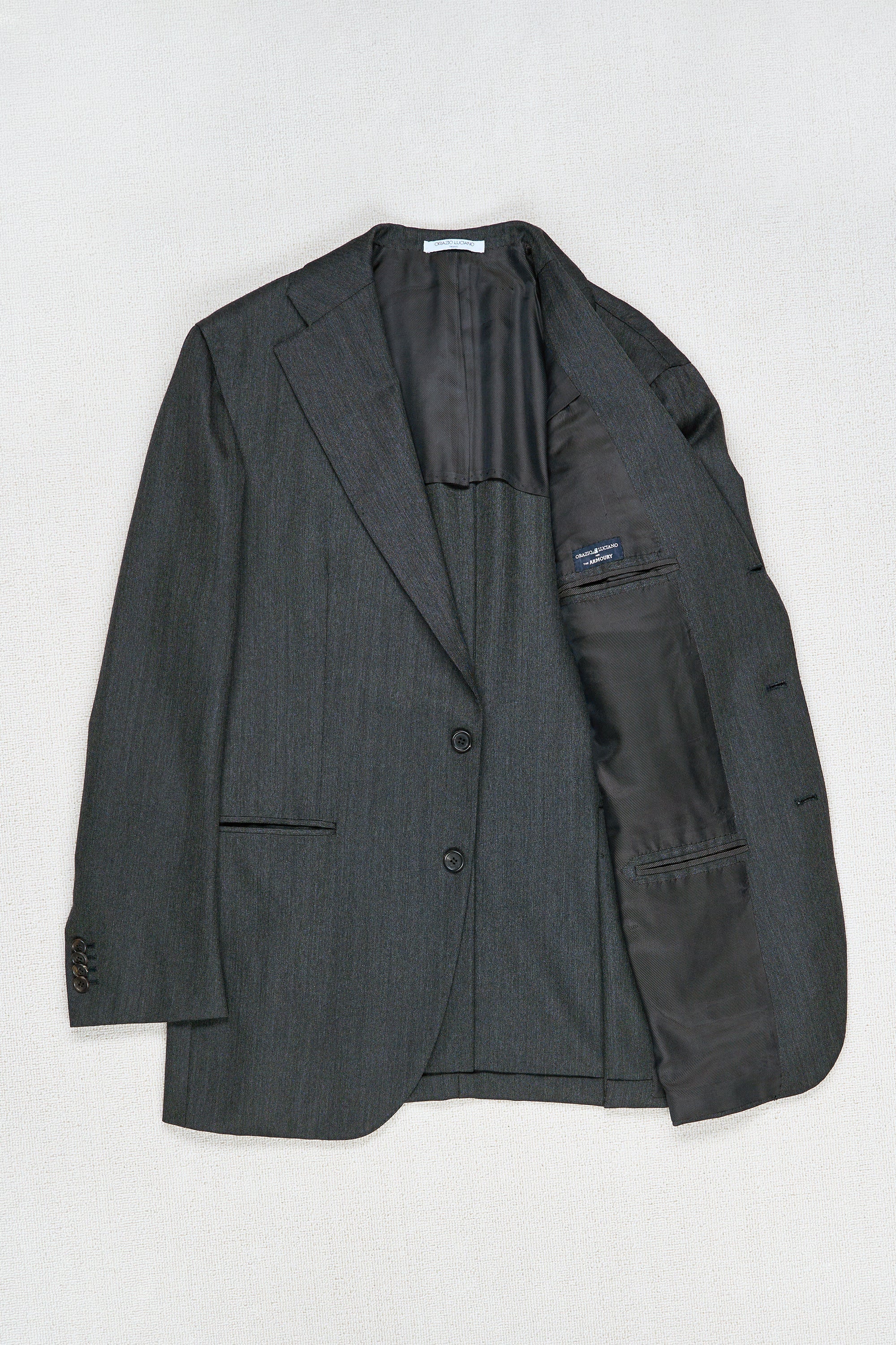 Orazio Luciano Dark Grey Herringbone Wool Suit