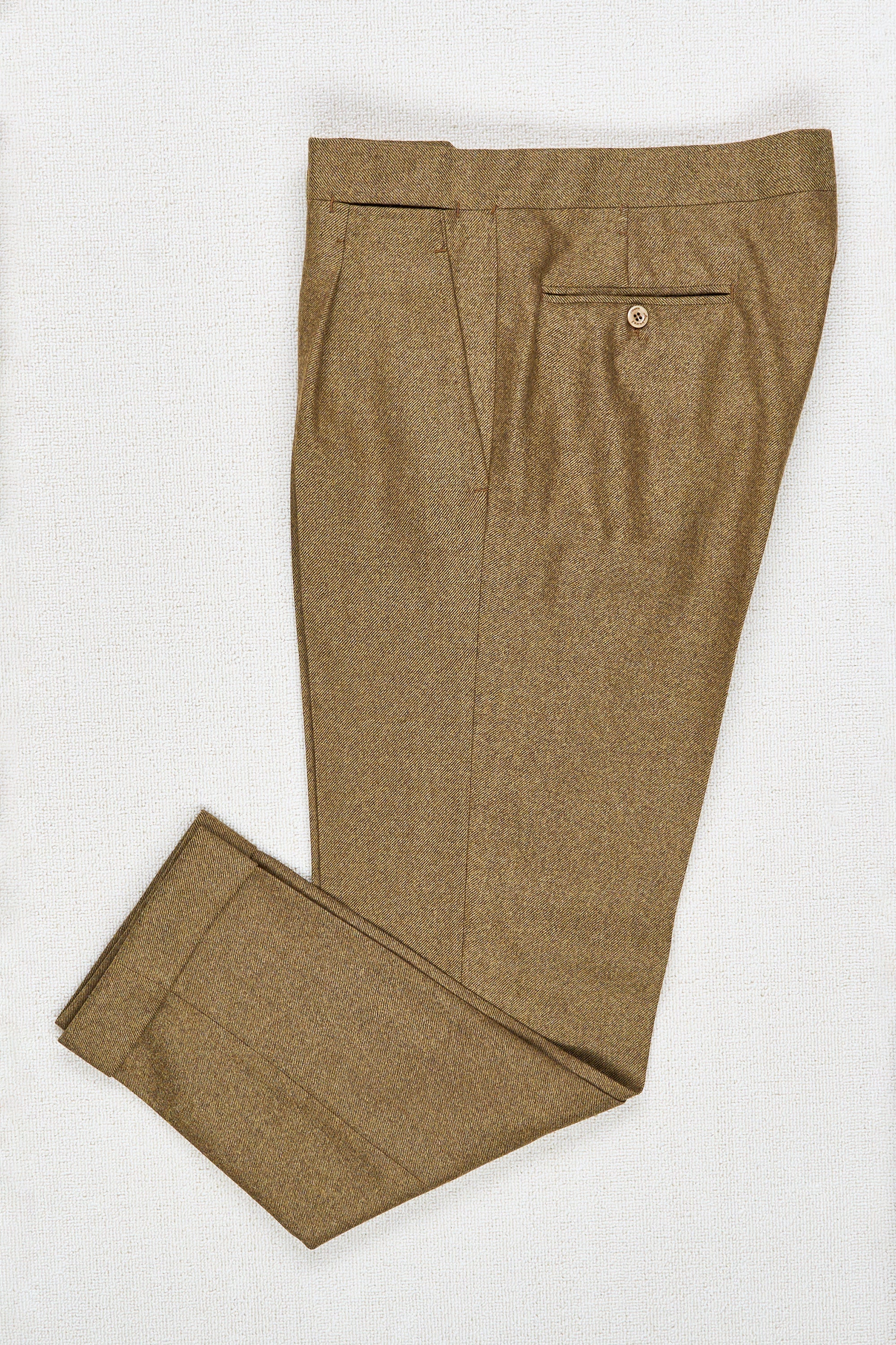 Ambrosi Napoli Olive-Brown Wool Twill Single Pleat Trousers Bespoke